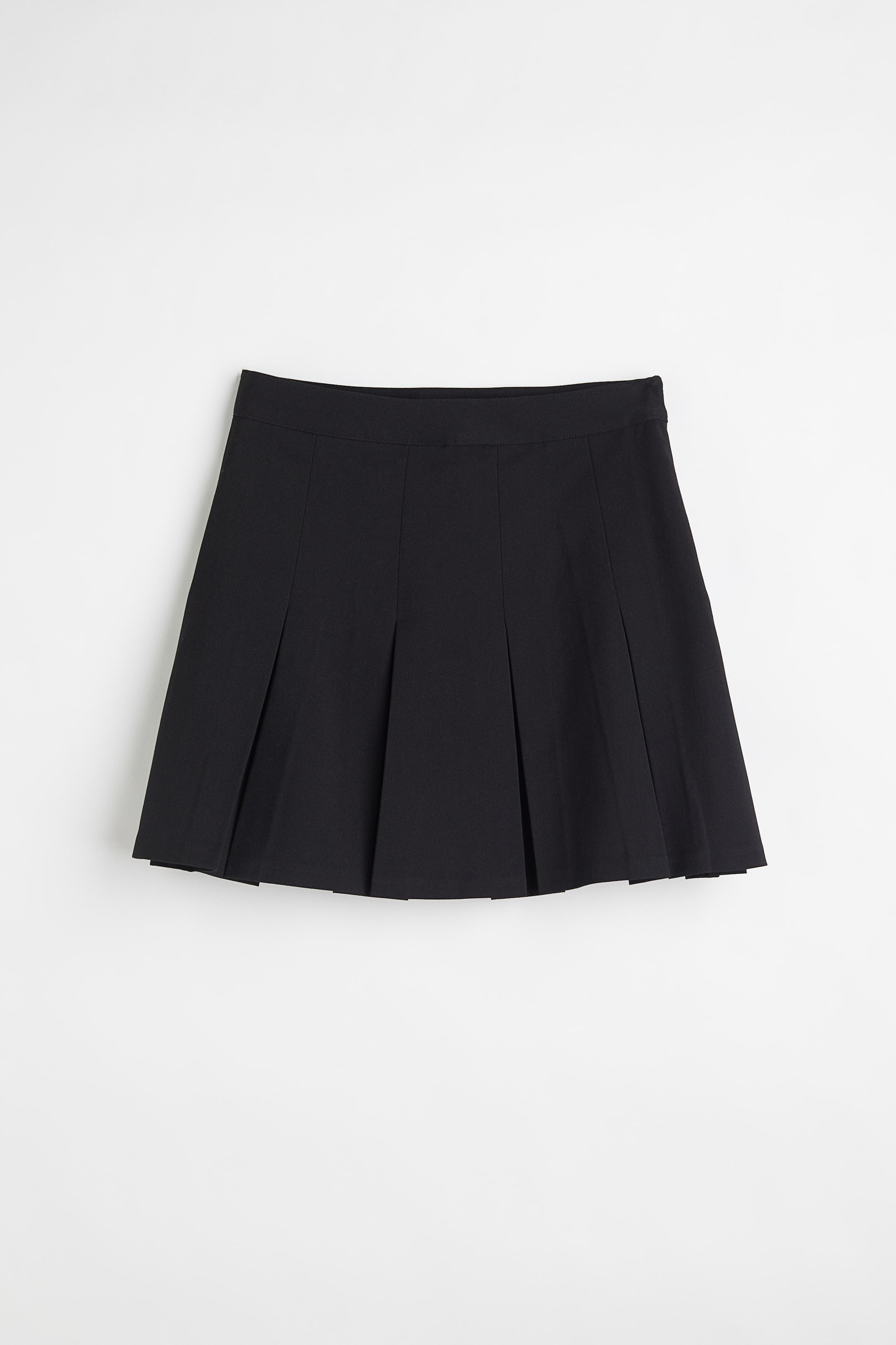 Pleated Twill Skirt High waist Short Black Ladies H&M US