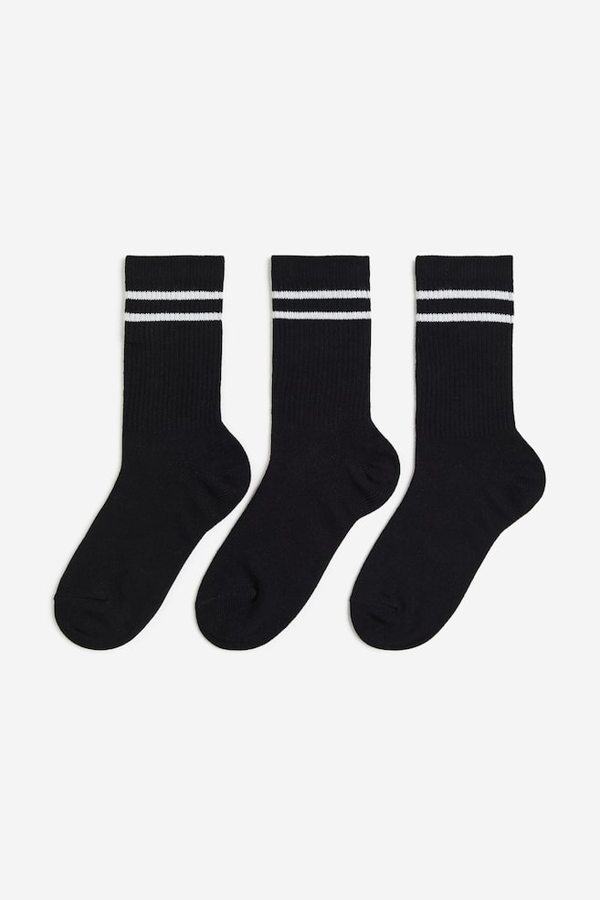 3-pack DryMove™ sports socks - Black/Striped/White/Black/Light grey marl/Striped/Lavender blue/Striped - 1