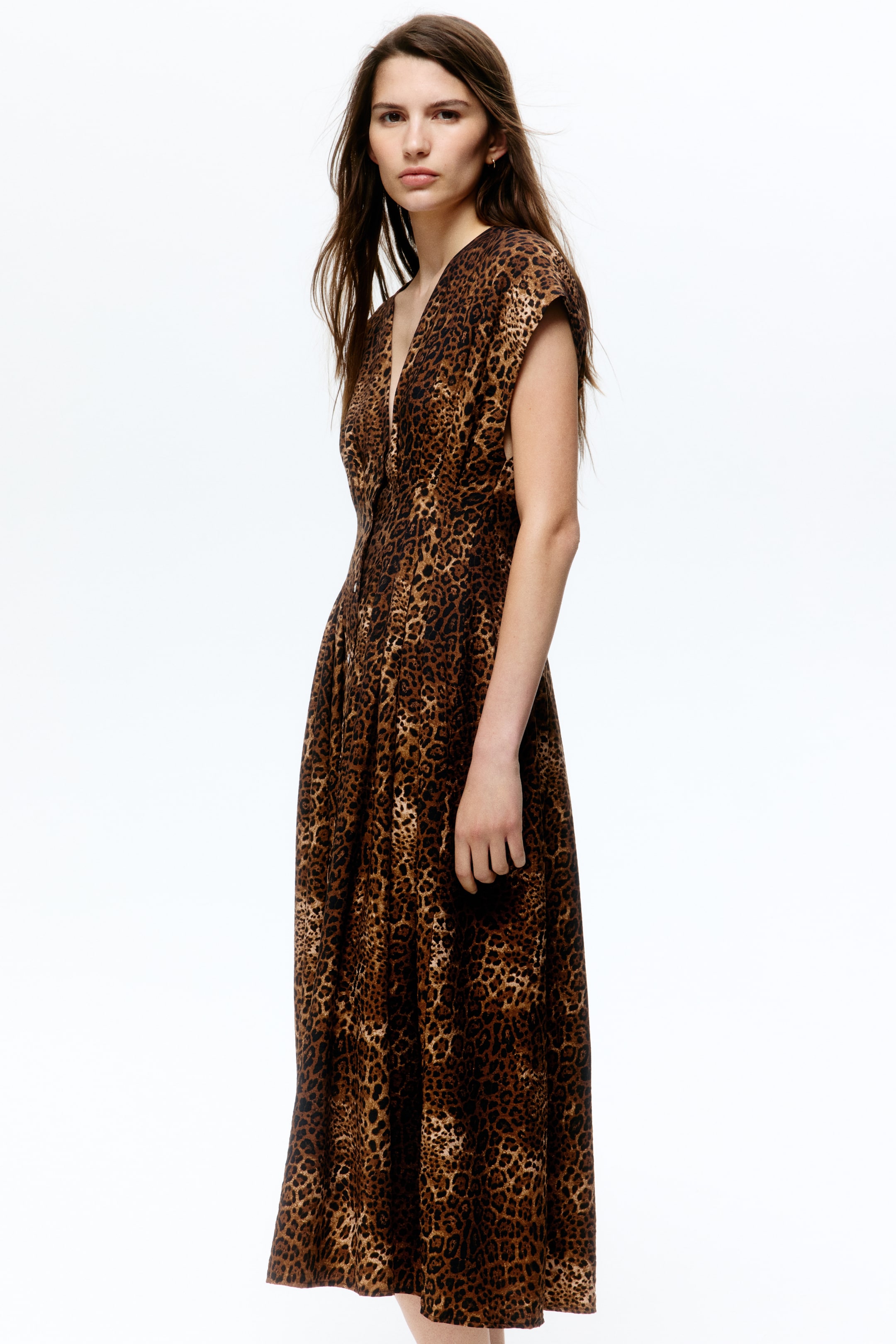 Button-Front Midi Dress