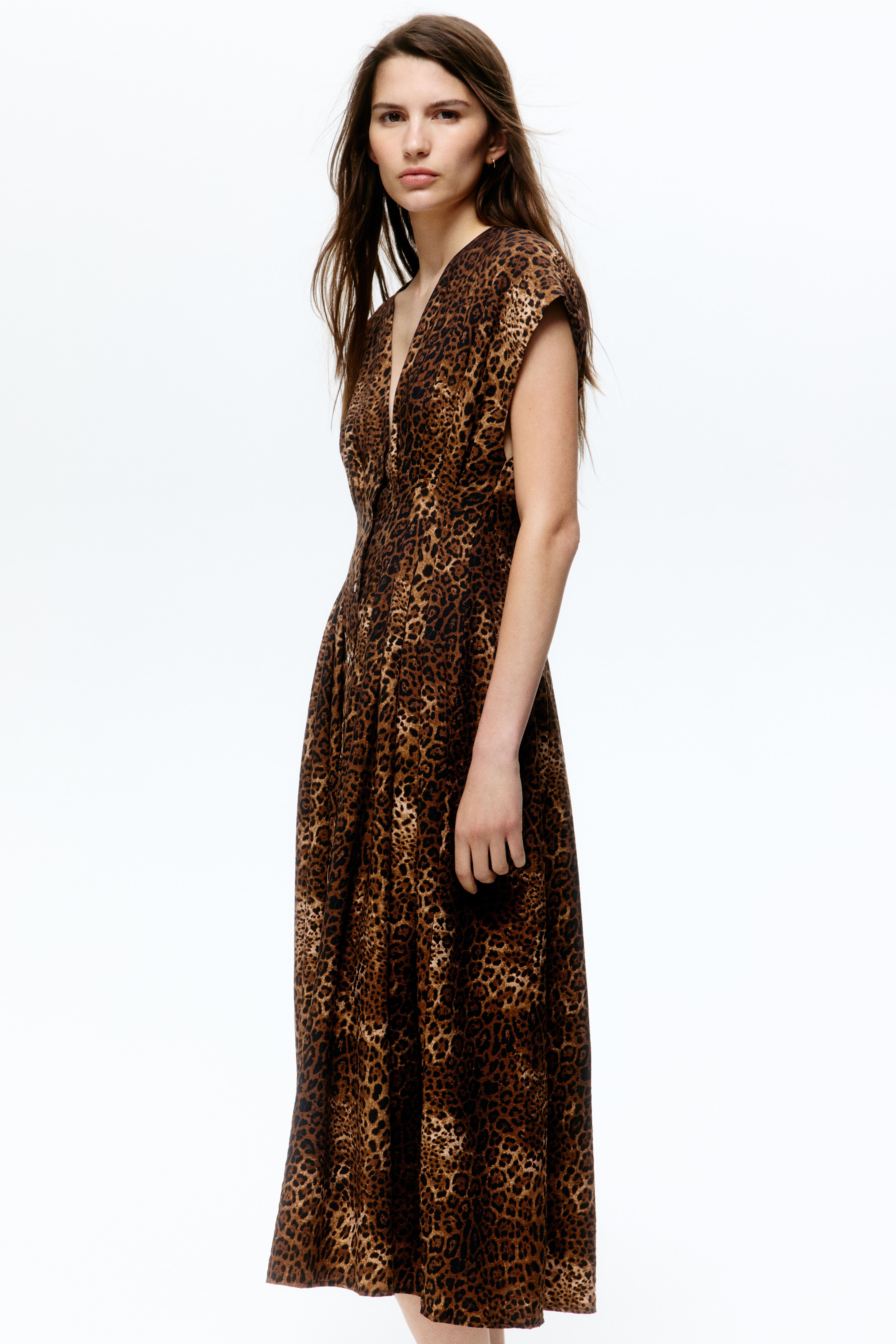 Button-Front Midi Dress