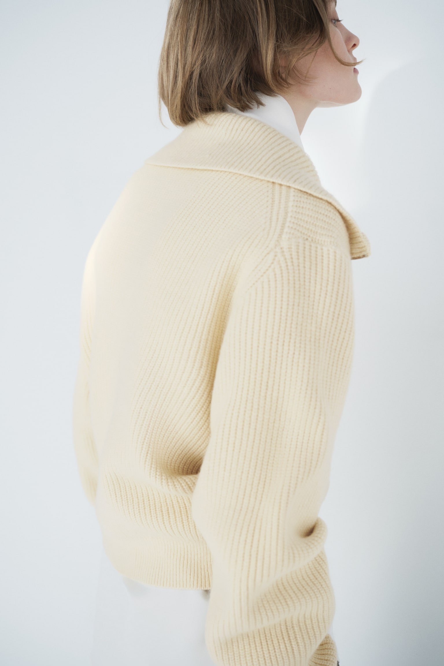 Rib-knit zip-top jumper - Light yellow/Cream - 7