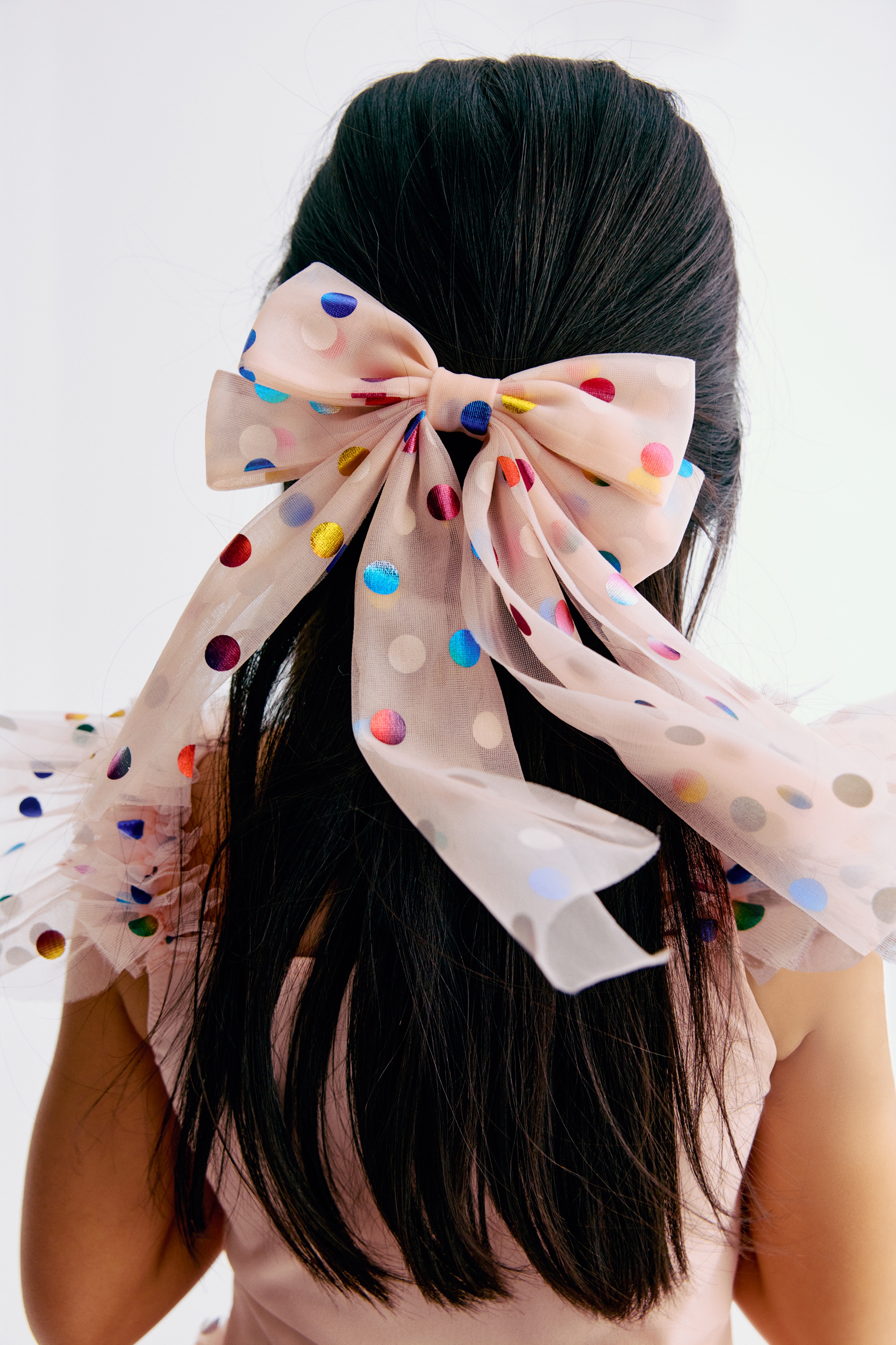 Fermaglio per capelli con fiocco - Rosa chiaro/pois