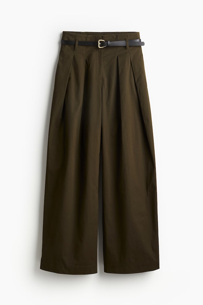 Pantalon large avec ceinture - Vert kaki foncé - 2