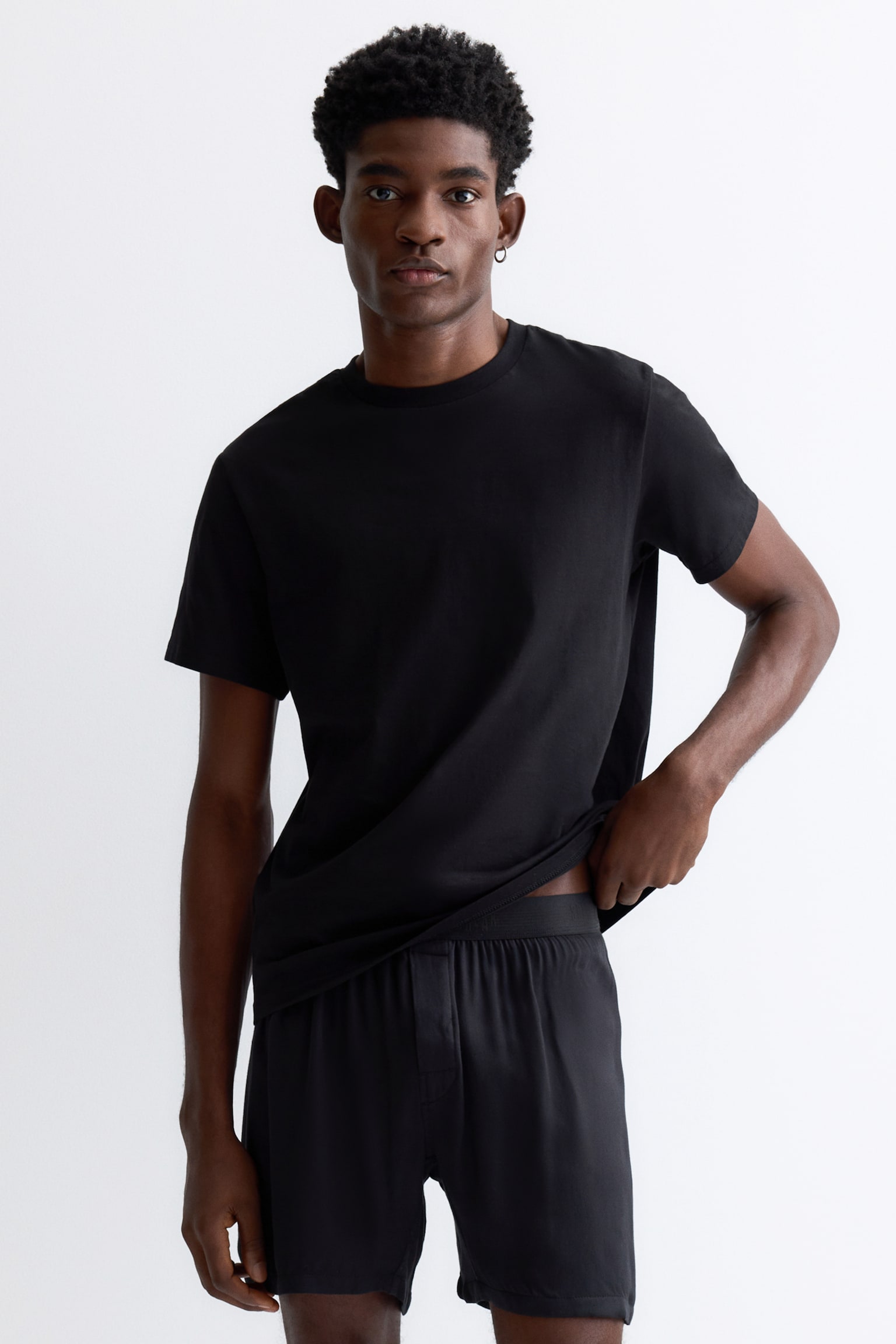 Satin boxer shorts - Black/Dark blue/Black - 2