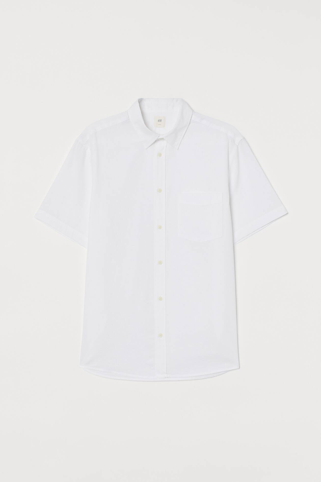 Regular Fit Linen-blend Shirt - Short sleeve - White - Men | H&M US