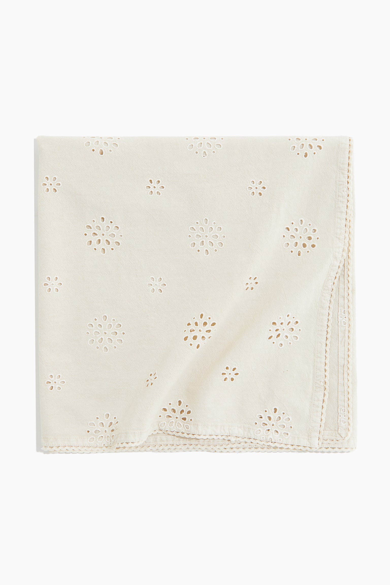 Nappe en broderie anglaise - Écru/brodé/Gris foncé/Rouge brique clair - 1