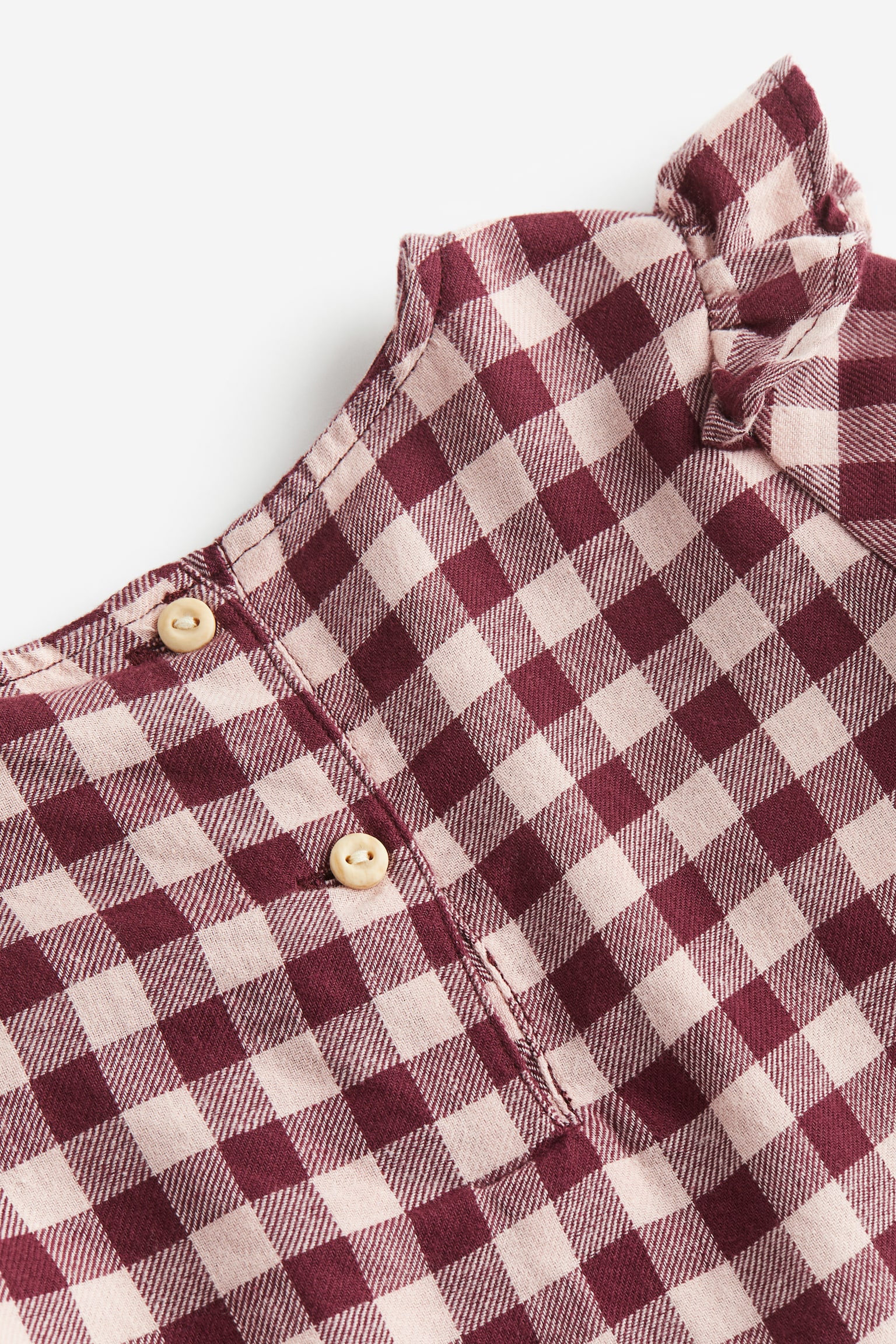 Frill-trimmed flannel blouse - Dark red/Checked - 2