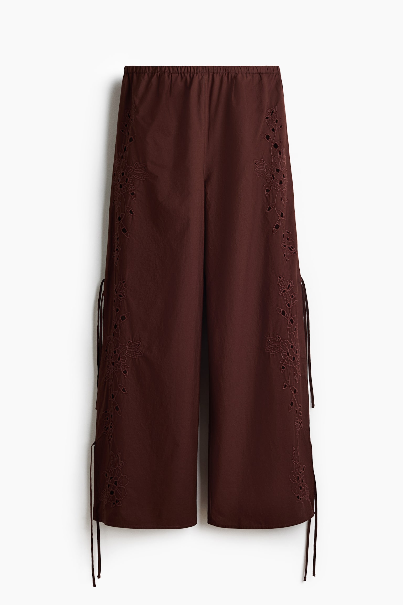 Broderie anglaise tie-detail trousers - Brown - 1