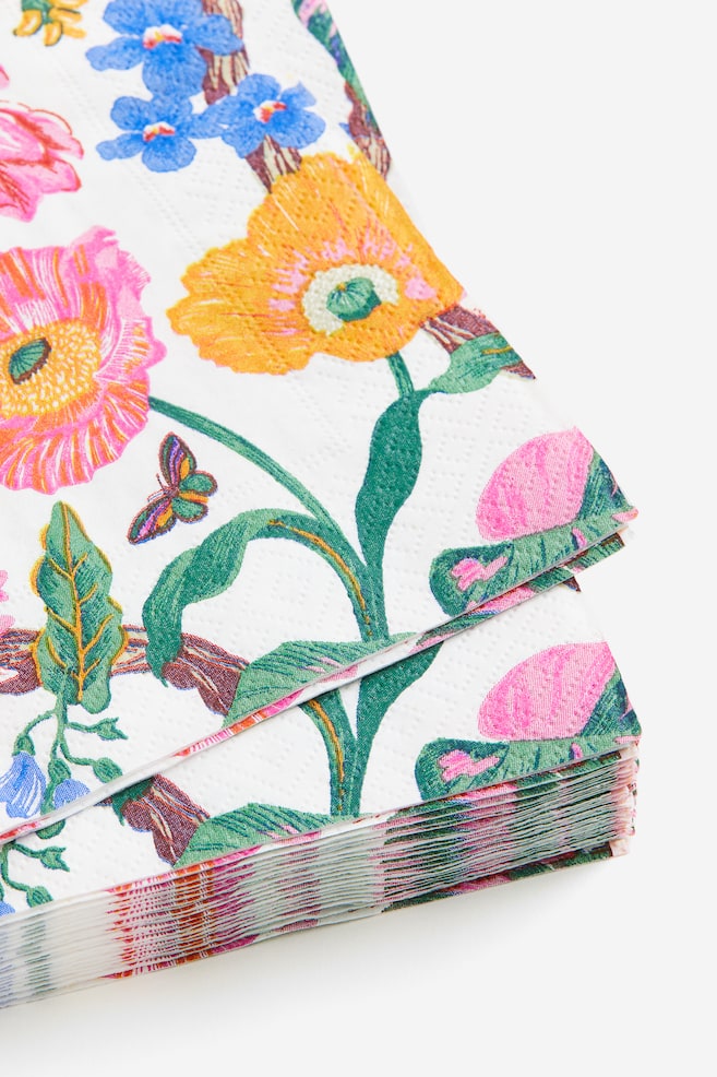 Lot de 20 serviettes en papier à motif fleuri - Écru/fleuri/Rose profond/léopards/Jaune/léopards - 2