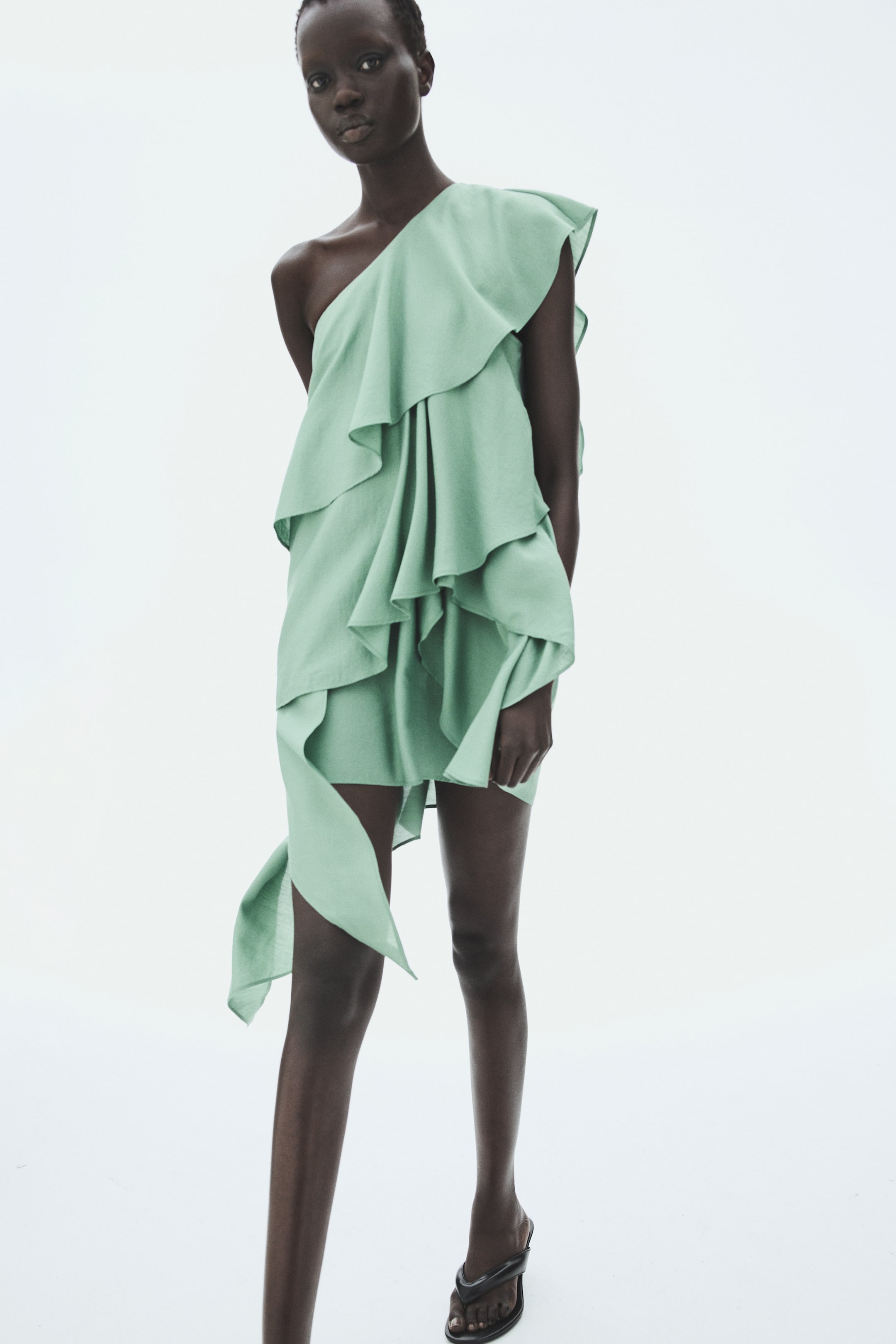 Flounced One-Shoulder Dress