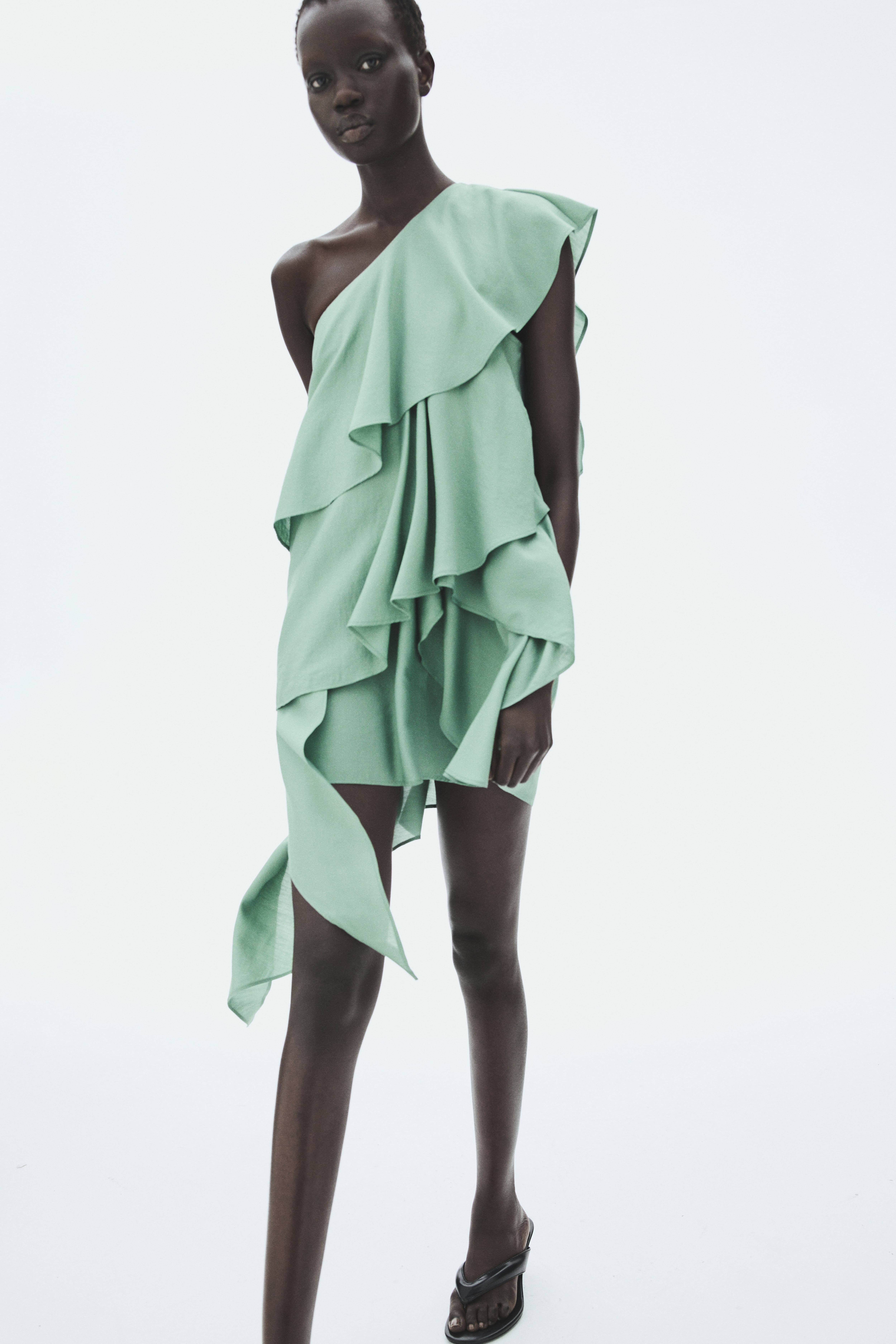 Flounced One-Shoulder Dress