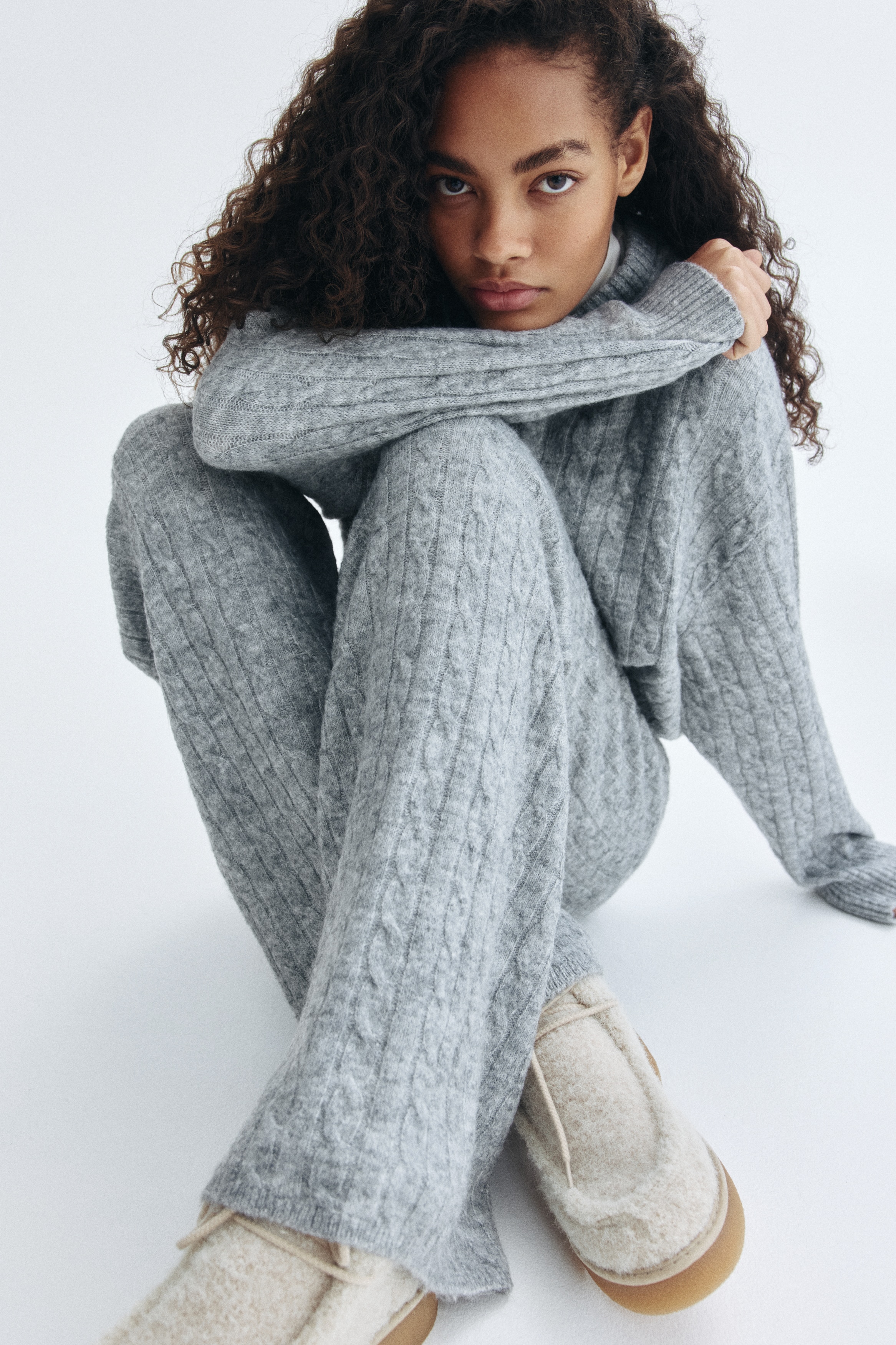 Women's Gray melange Cable-Knit Pants | H&M CA