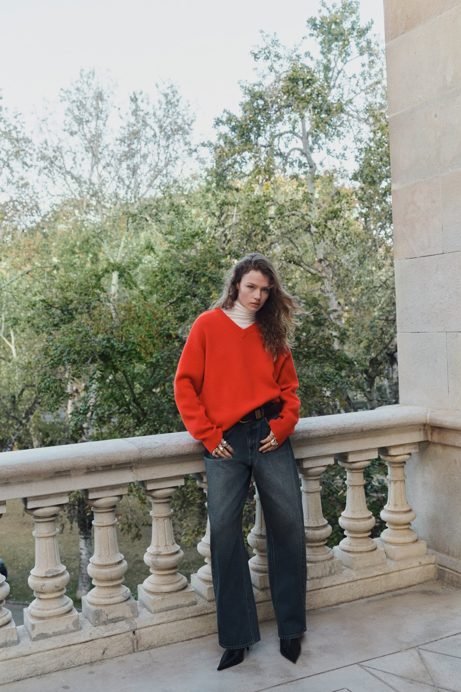 Wool-blend jumper - Bright red/Cream - 4