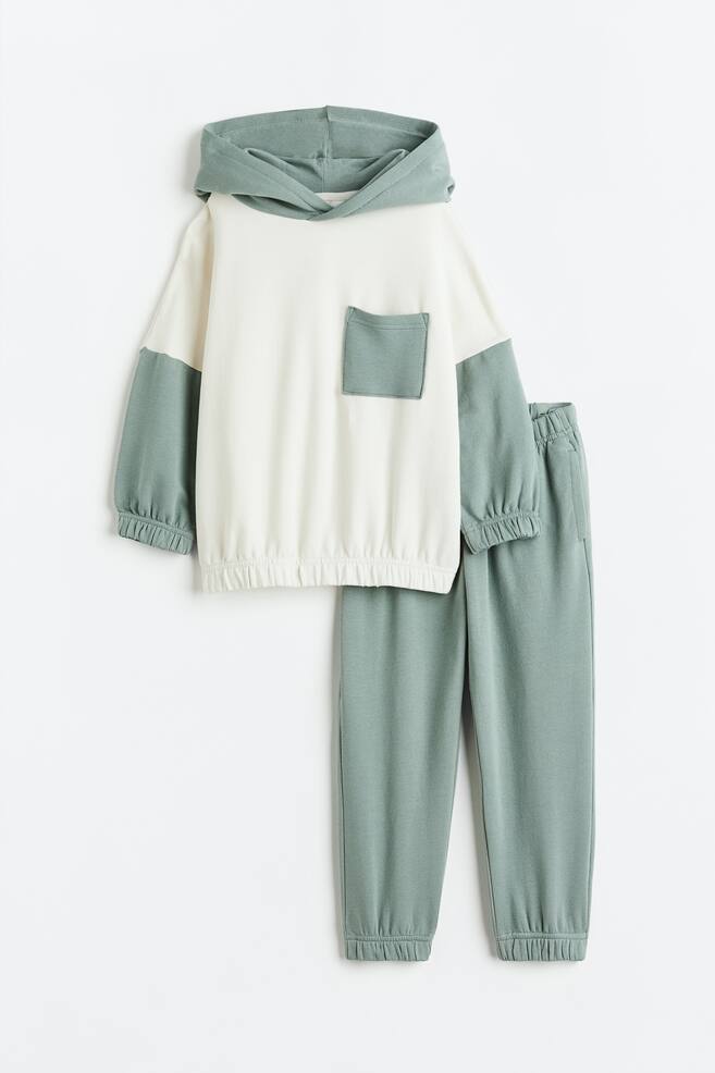 2-piece cotton sweatshirt set - Sage green/Natural white