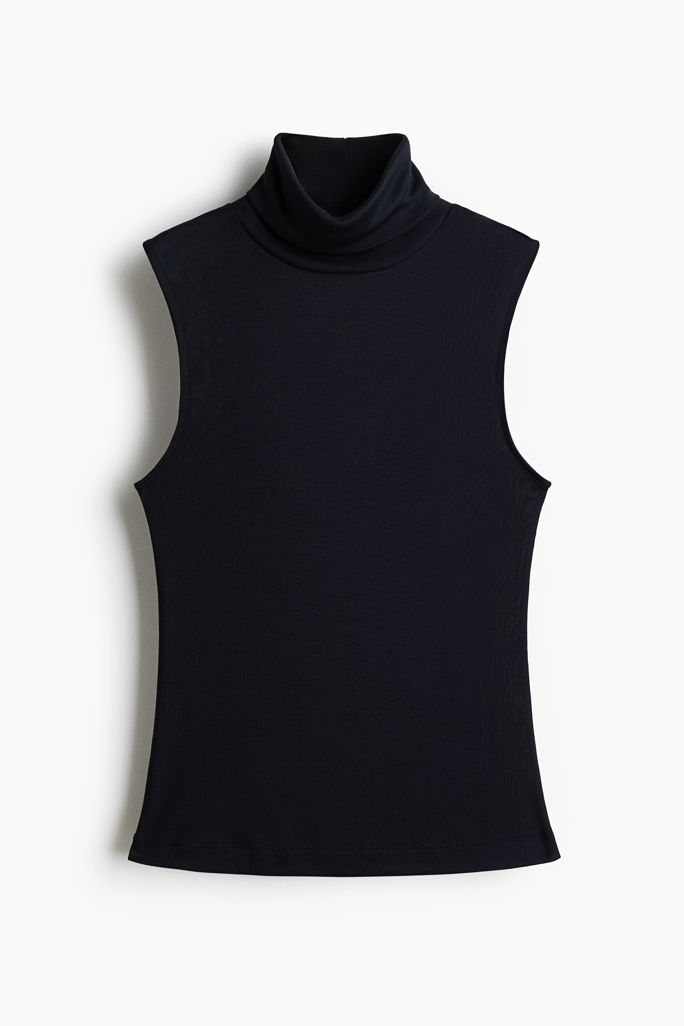 Fine-knit sleeveless polo-neck top - Navy blue/Dark mole/Red