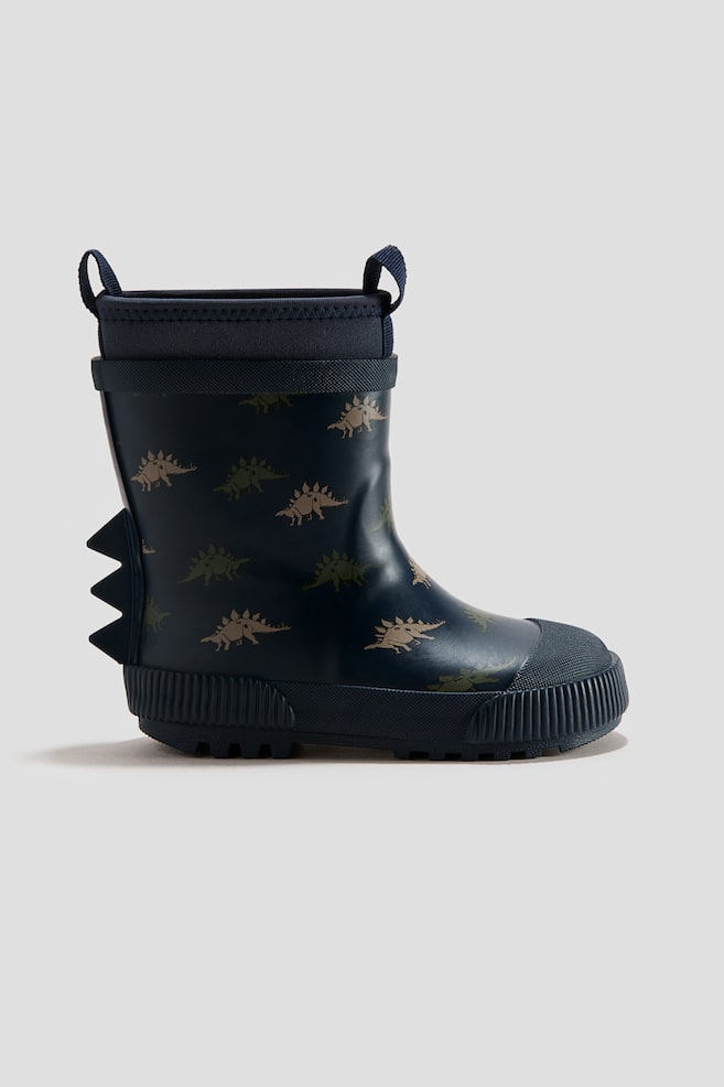 Appliquéd warm-lined Wellingtons - Navy blue/Dinosaurs - 1