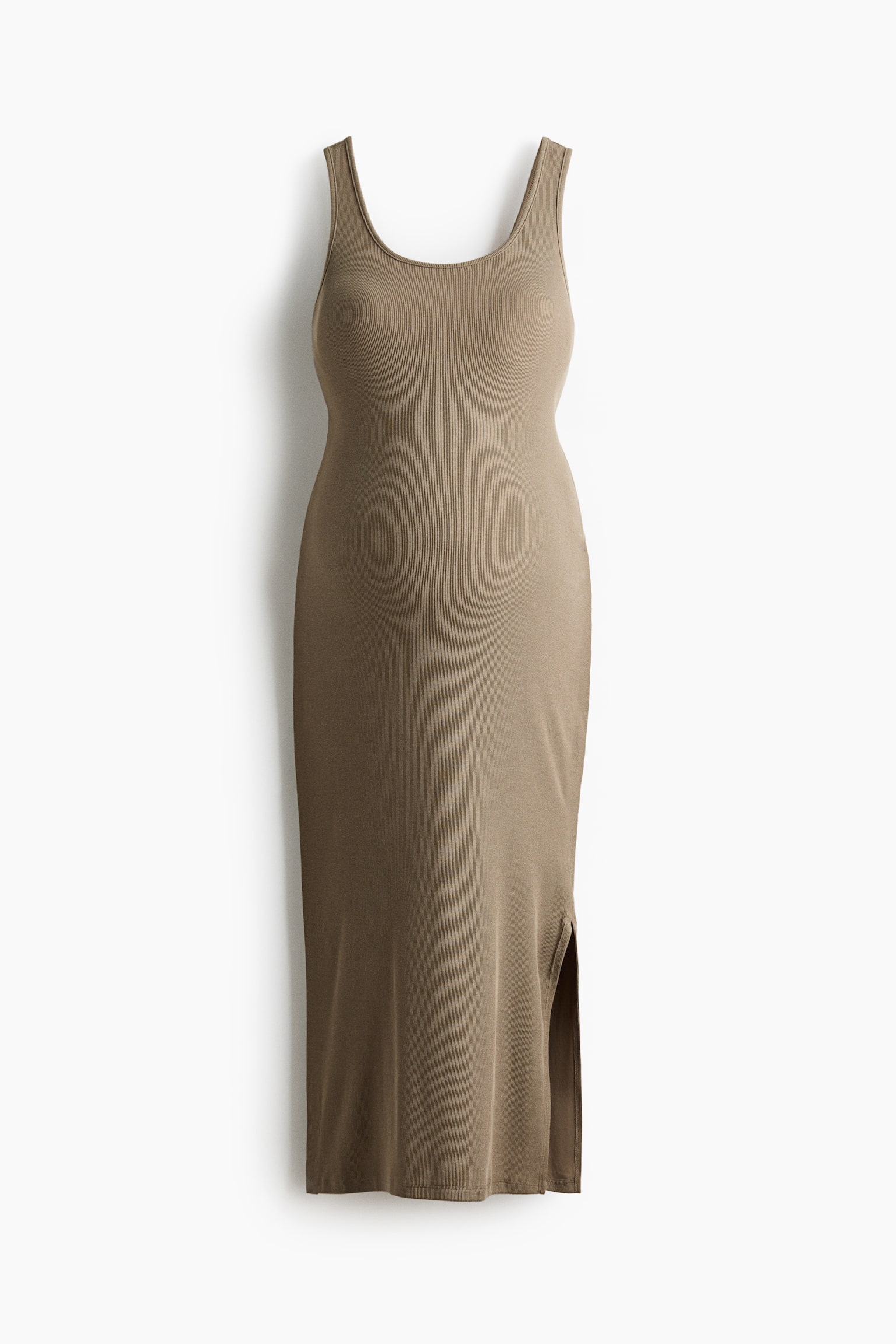MAMA Ribbed Jersey Dress - Khaki green/Dark brown - 1