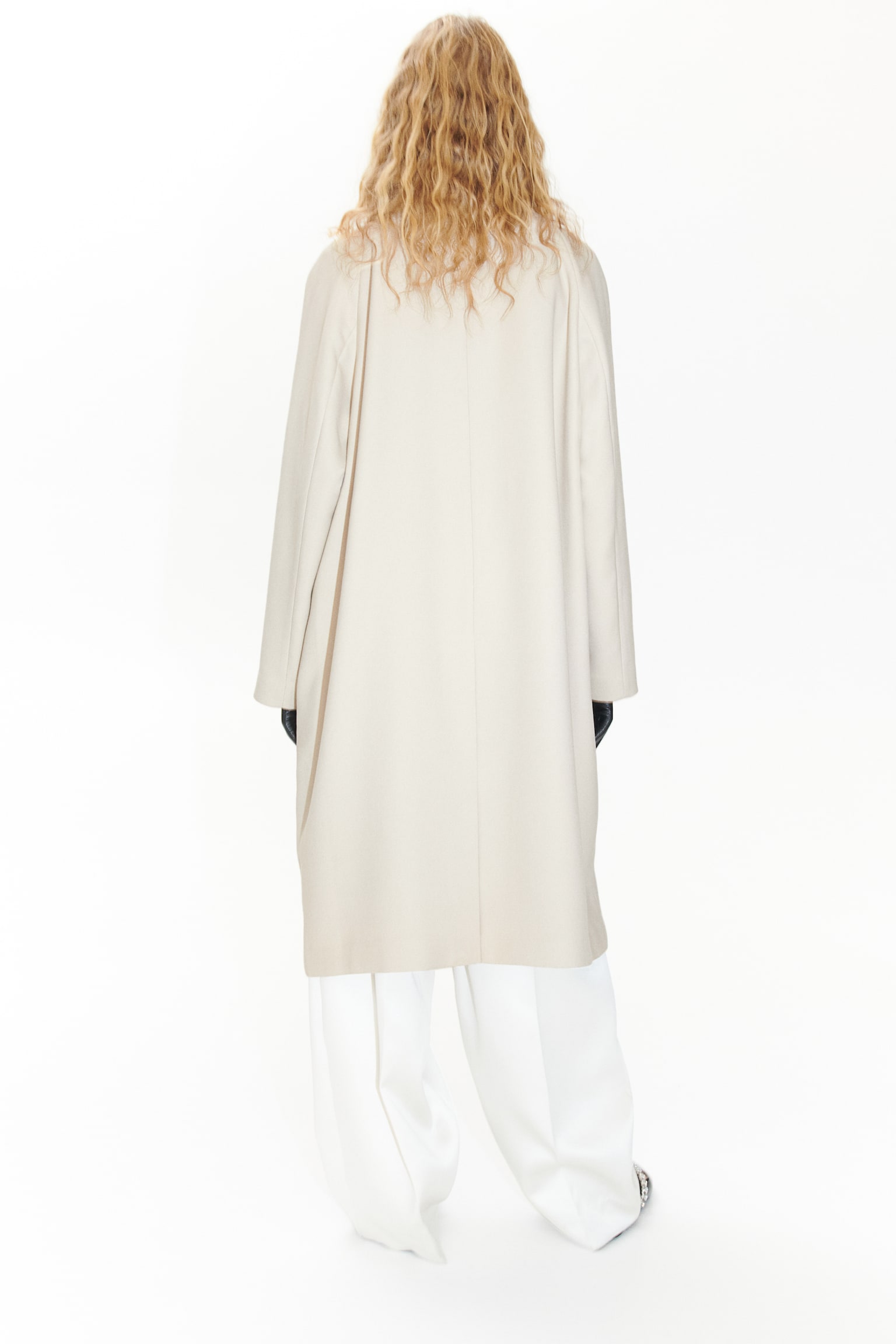 Double Breasted Midi Coat - Light beige/Black - 3