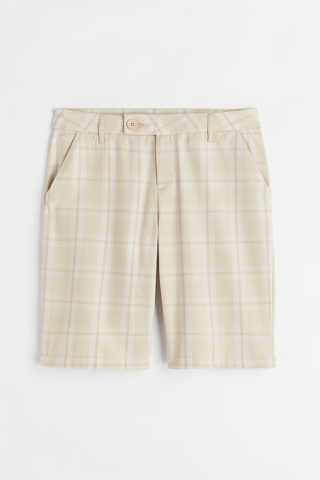 Low-waisted Bermuda shorts - Light beige/Checked/Black/Striped - 1