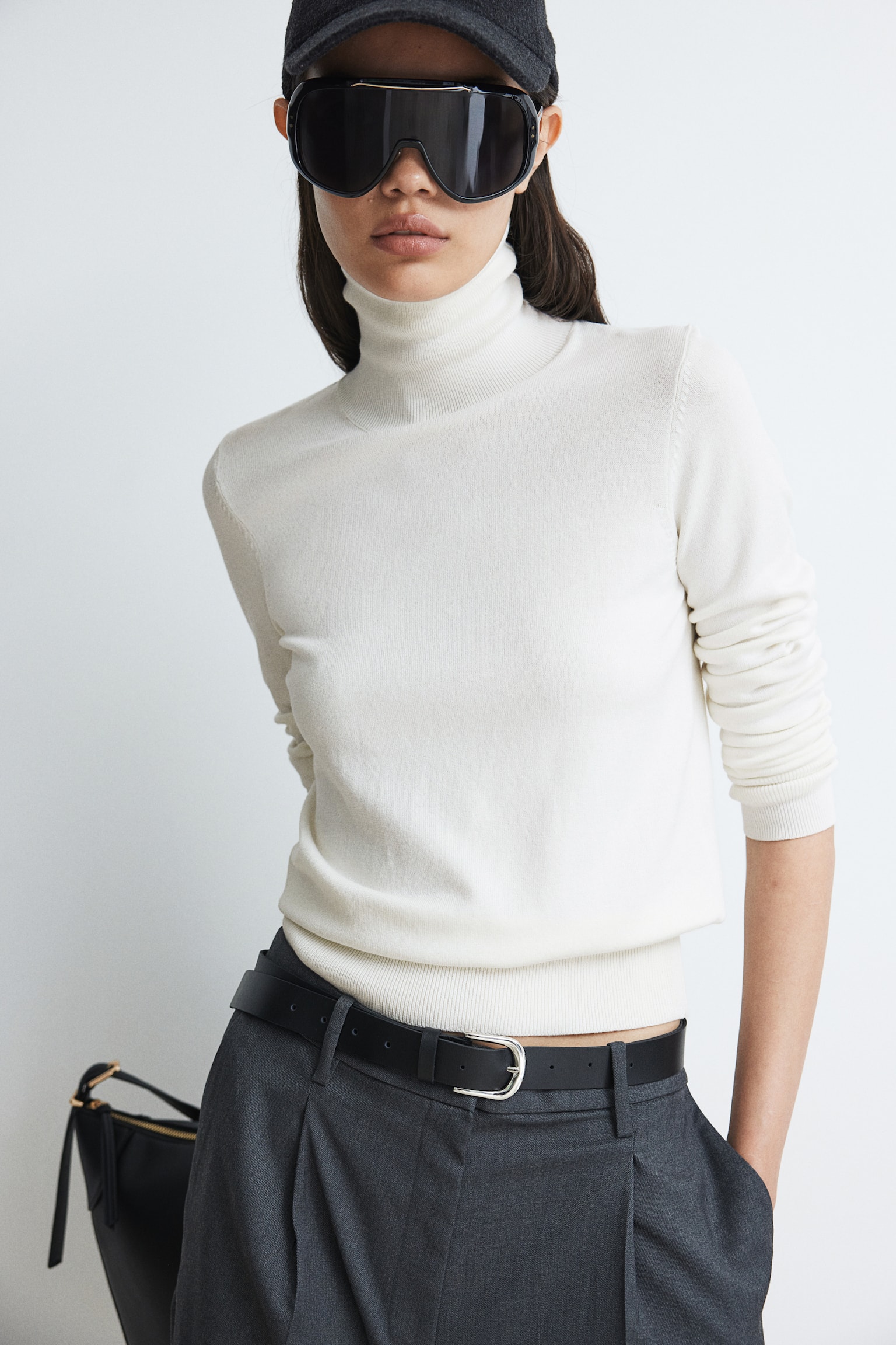 Polo-neck jumper - White/Navy blue/Grey marl/White/Striped/Black - 1