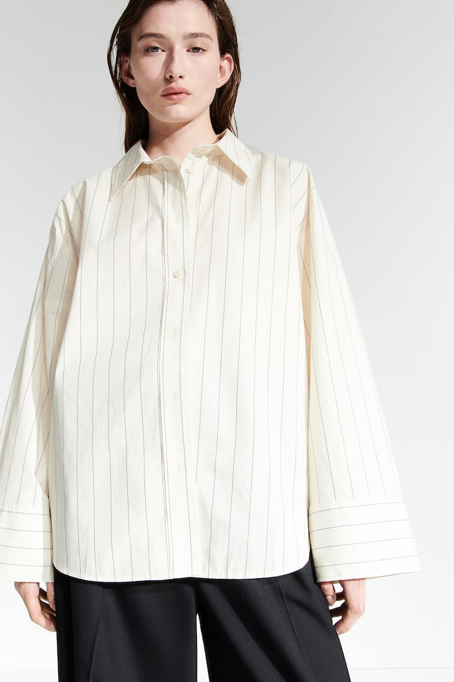 Oversized cotton shirt - Cream/Pinstriped/Blue/Striped - 6