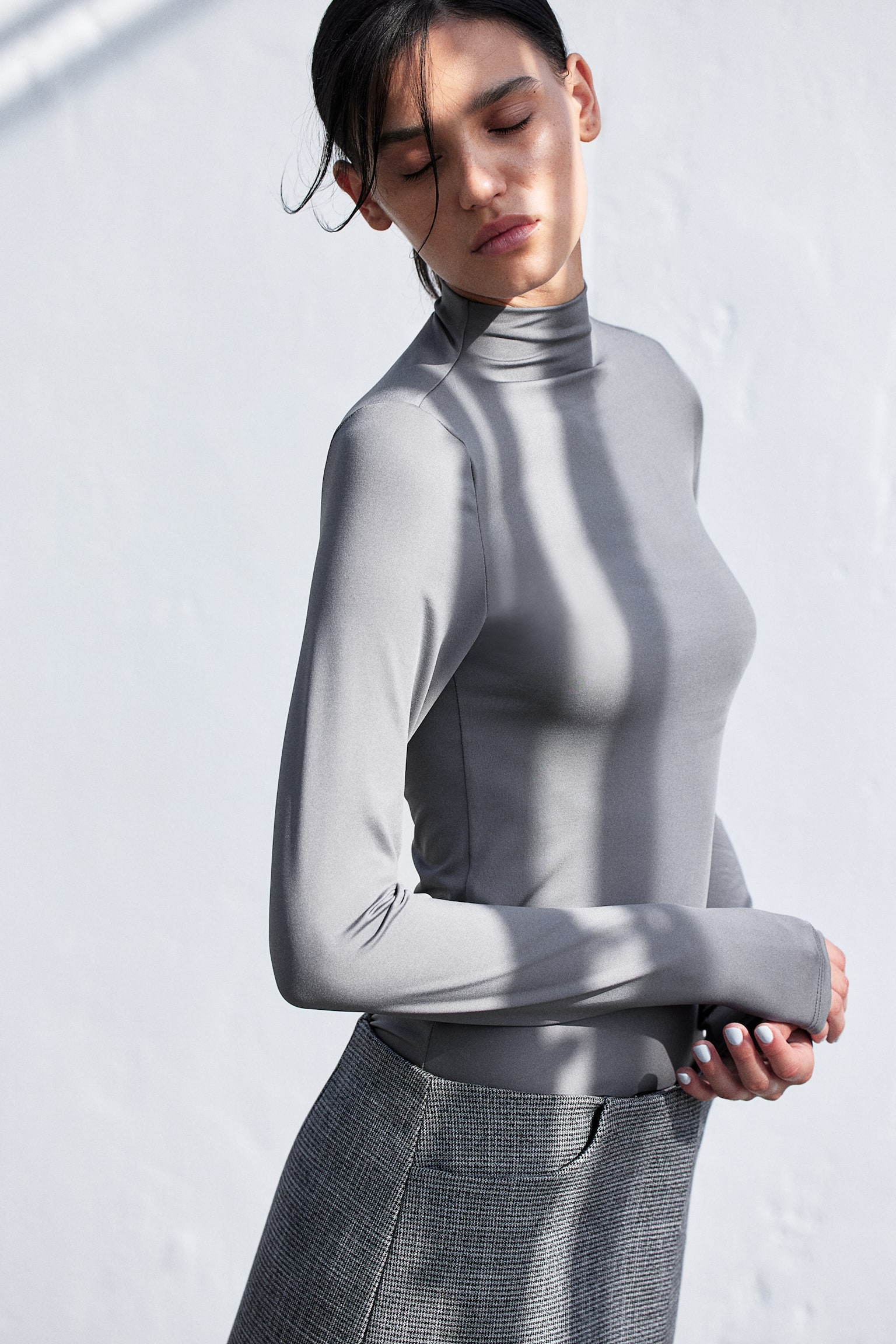 Turtleneck jersey top - Grey/Light beige/Leopard print/Cream/Brown/Black - 4