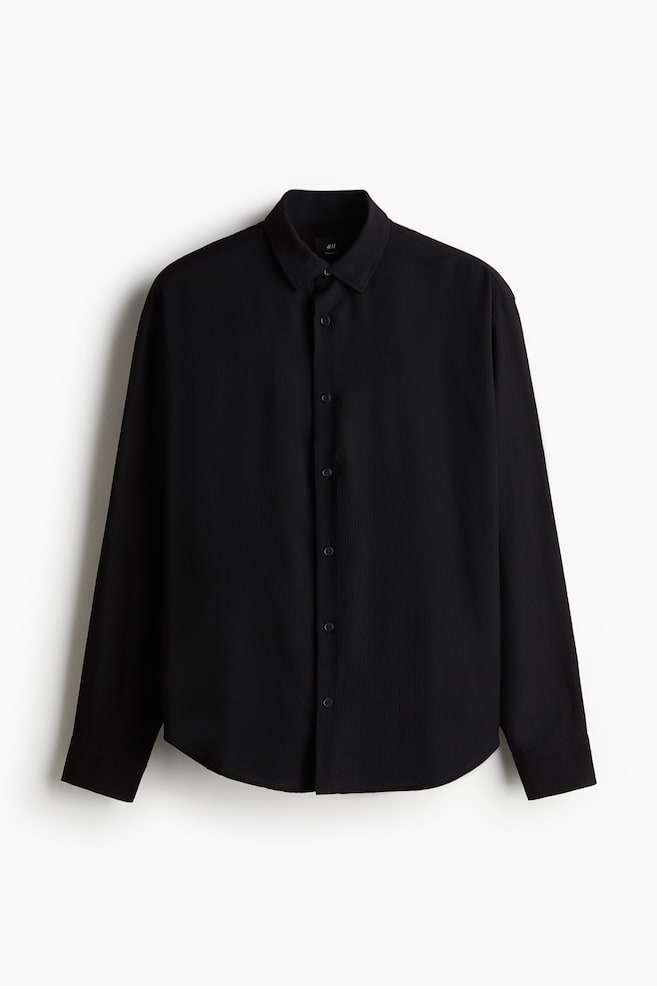 Regular Fit Crinkled shirt - Black/Greige - 1