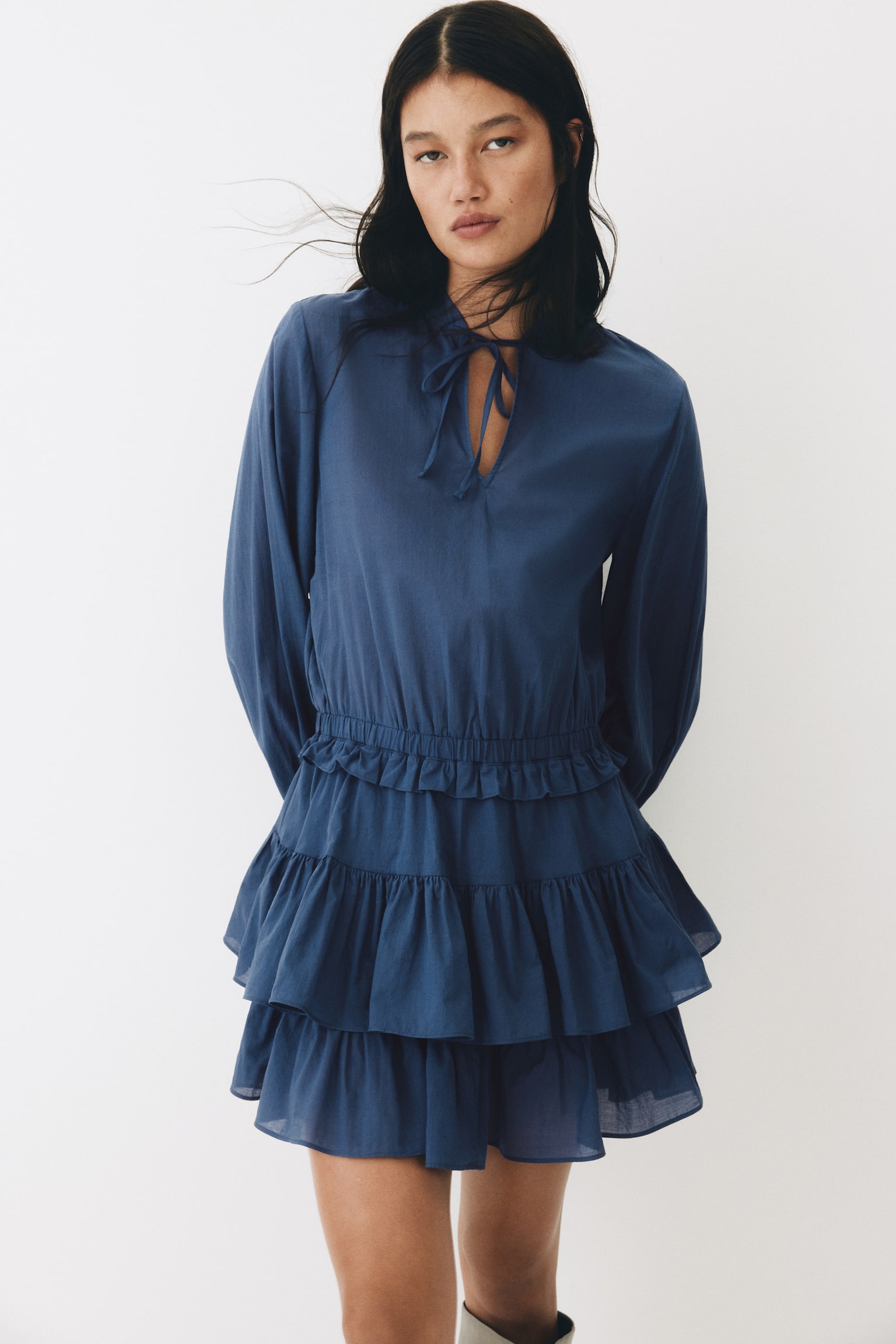 Flounced cotton dress - Dark blue - 6