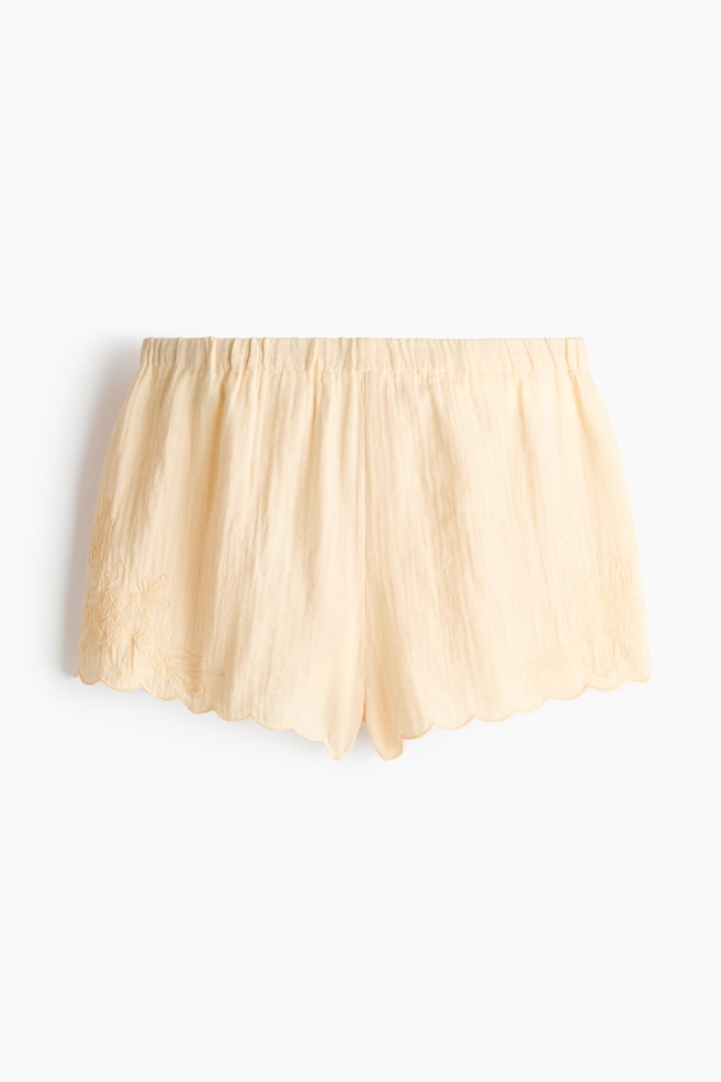 Pamuklu Muslin Plaj Şortu - Açık sarı/Krem - 1