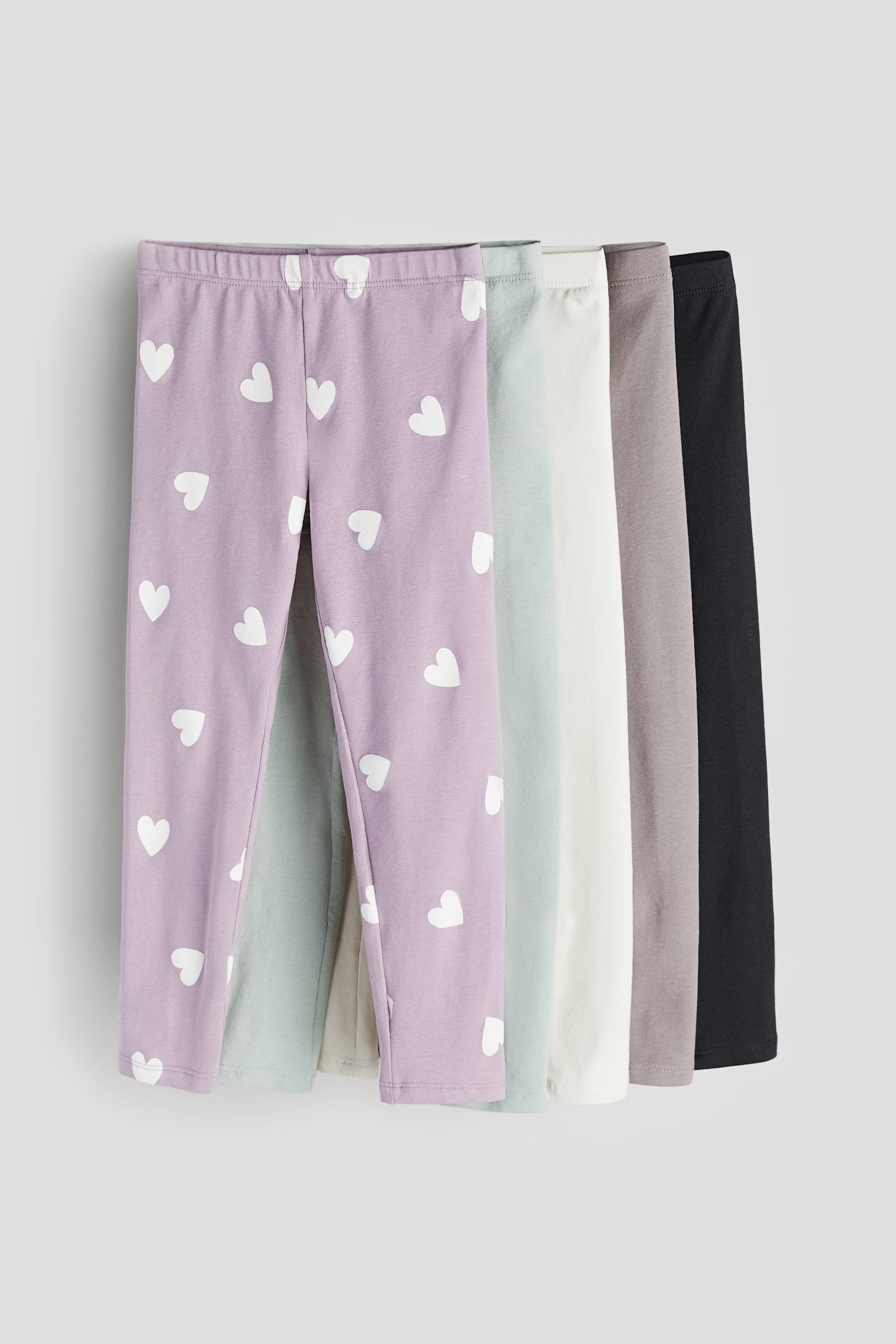 5-pack Jersey Leggings - Dusty purple/Hearts/Dark red/Dark pink/Pink/Hearts/Greige/Leopard print/Black/Dark grey/Spot/Light pink/Light purple/Grey marle/Dark grey/Dusty lilac/Floral/Dark grey/Light pink/Pink/Leopard print/Navy blue/White stripe - 1