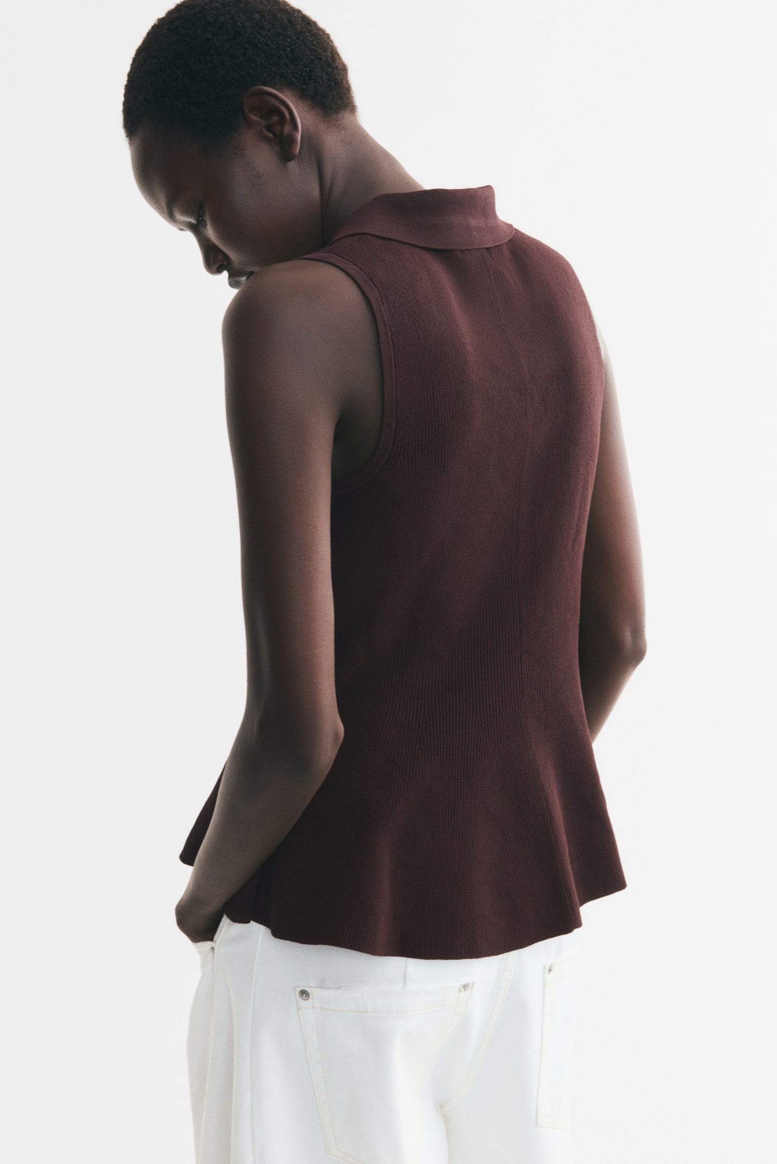 Женский топ H&M Rib-Knit Peplum Top, цвет: Тёмный коричневый — фото 5