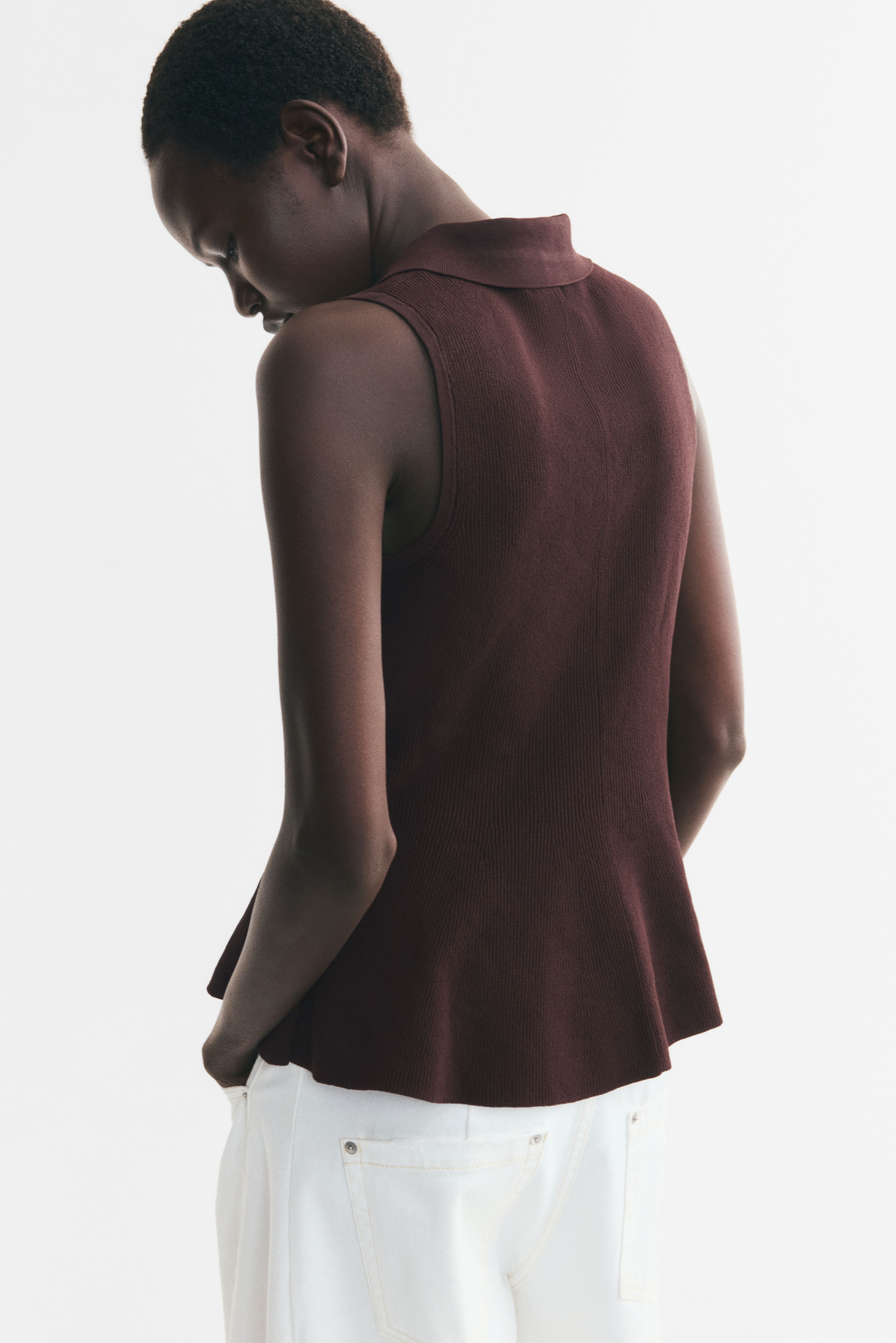 Rib-Knit Peplum Top