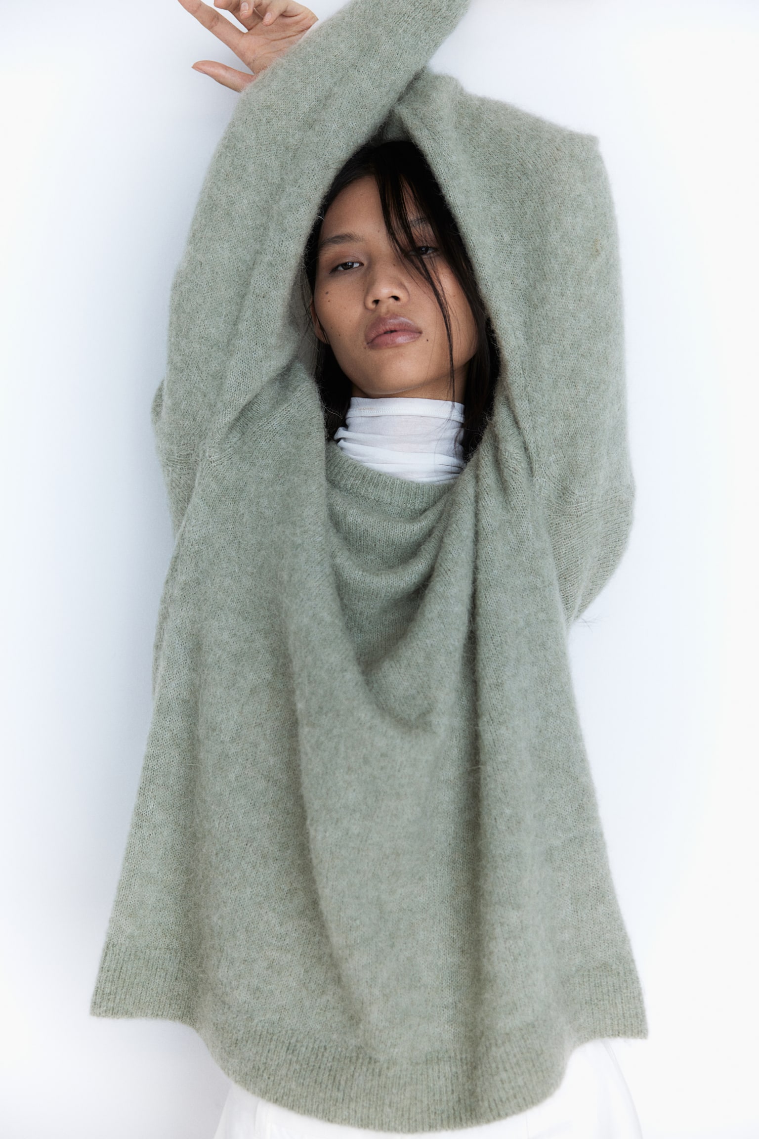 Oversized alpaca-blend jumper - Light khaki green/Light beige/Dark grey marl - 7