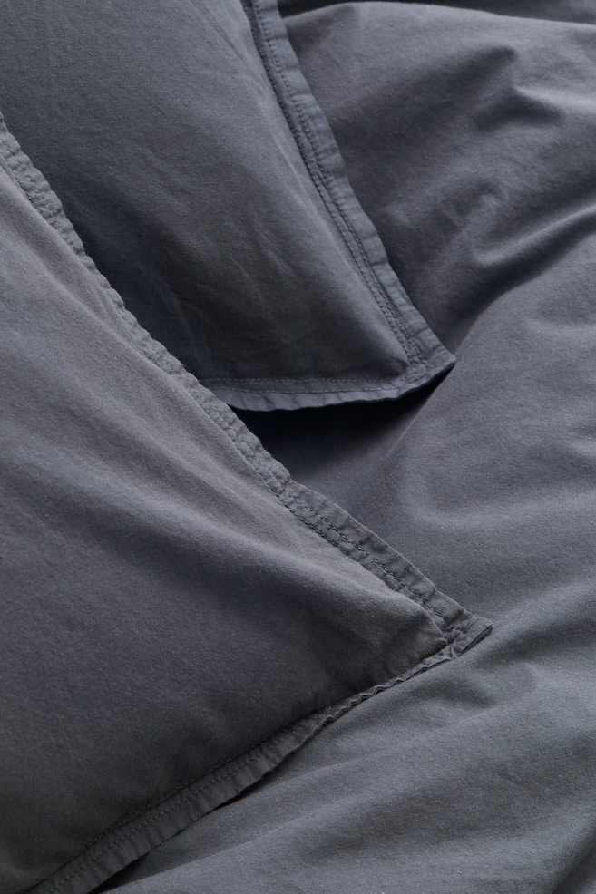 Washed cotton double/king duvet cover set - Dark grey/White/Light beige/Rust - 2