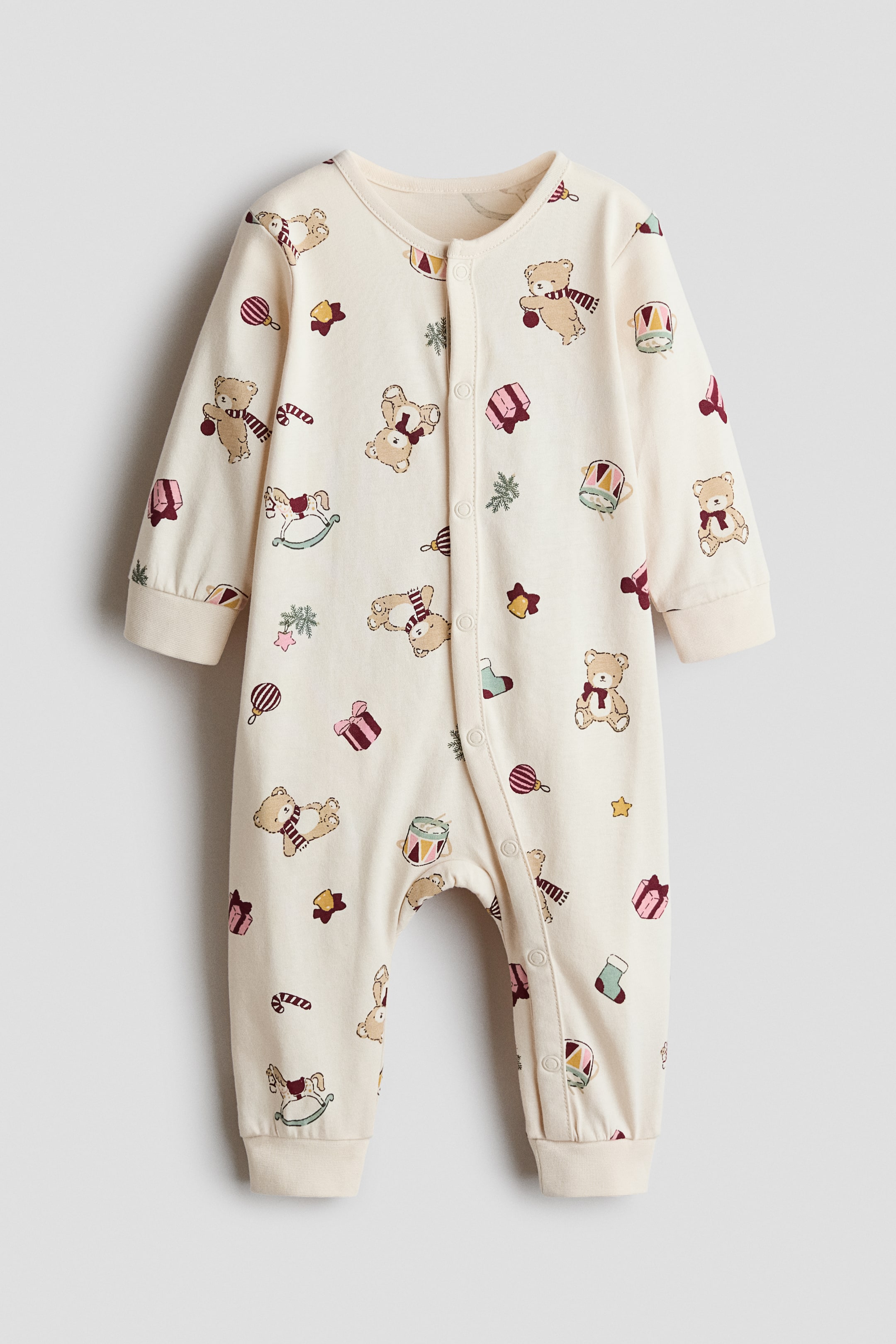 View larger image: Frill-detail cotton sleepsuit - Light beige/Christmas - Kids | H&M 1