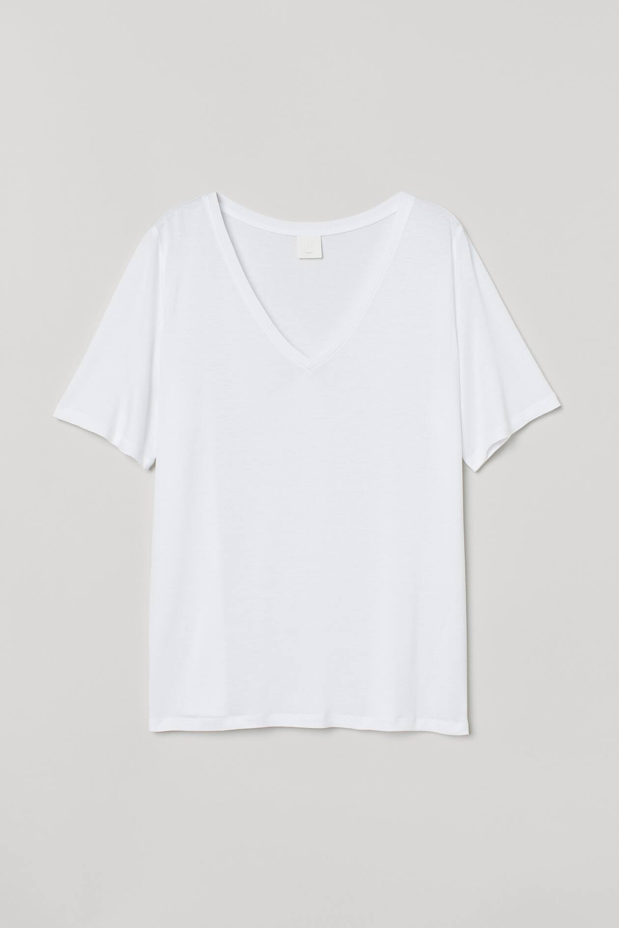 Viscose V-neck T-shirt - V-neck - Short sleeve - White - Ladies | H&M GB