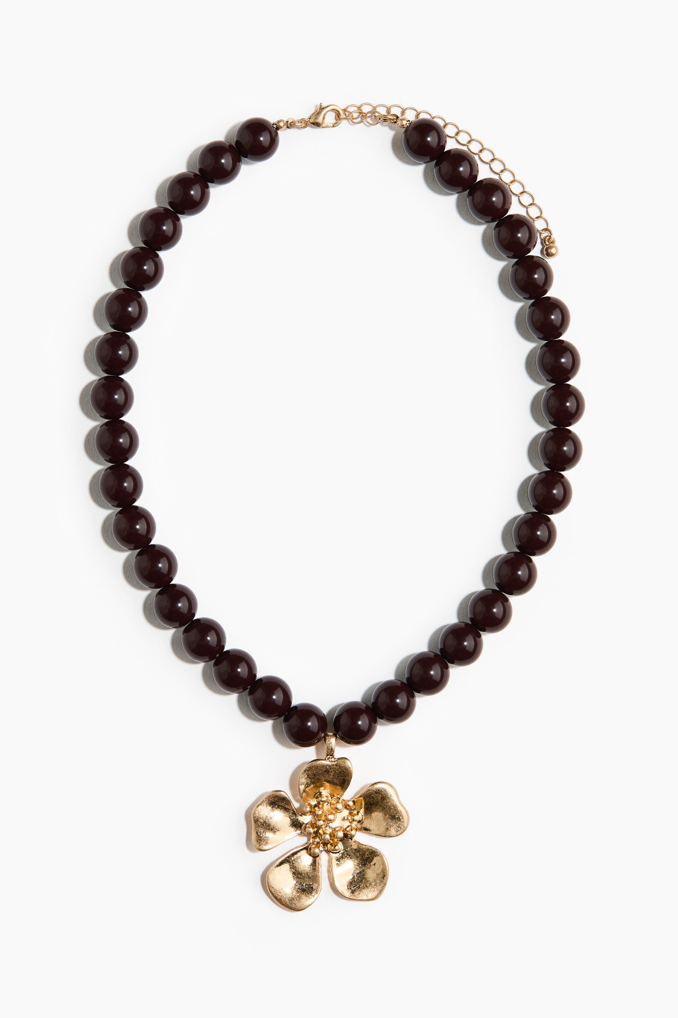 Pärlhalsband med hänge - Mörkbrun/Guld