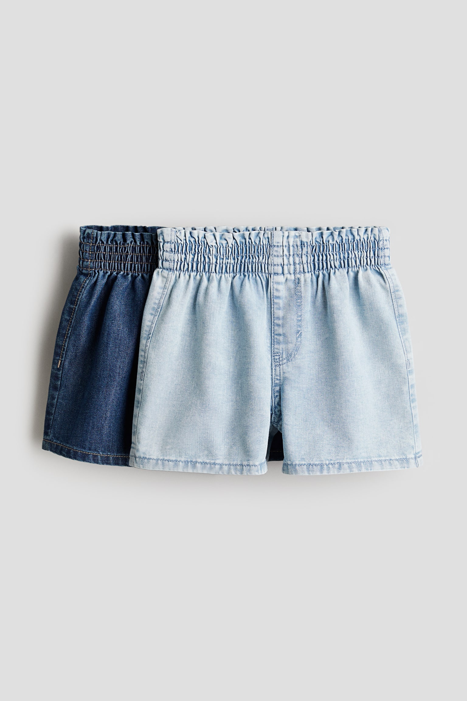 2-pack Denim Paper Bag Shorts - Light denim blue/Black/Light denim blue - 1