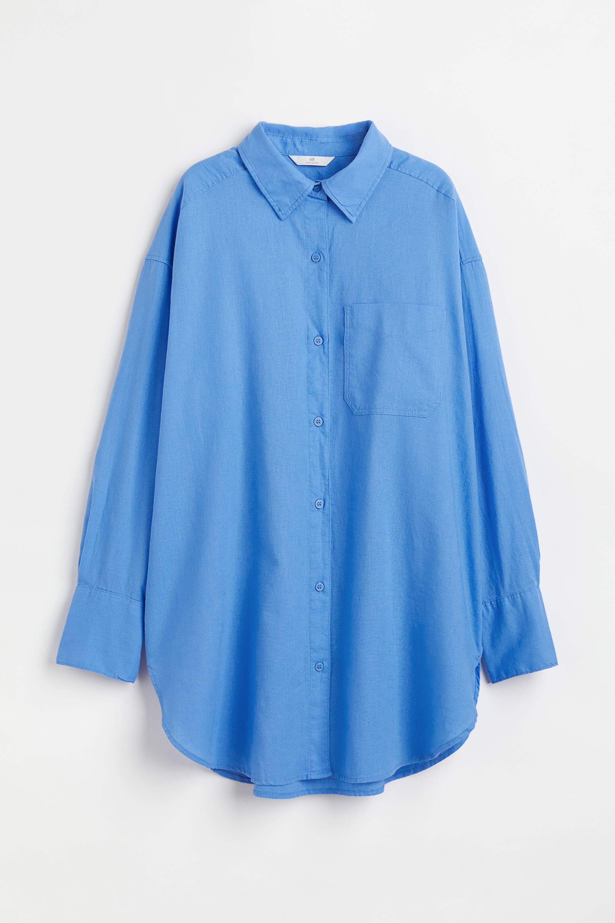 查看大圖: 加大碼亞麻混紡襯衫 - 藍色 - Ladies | H&M 1