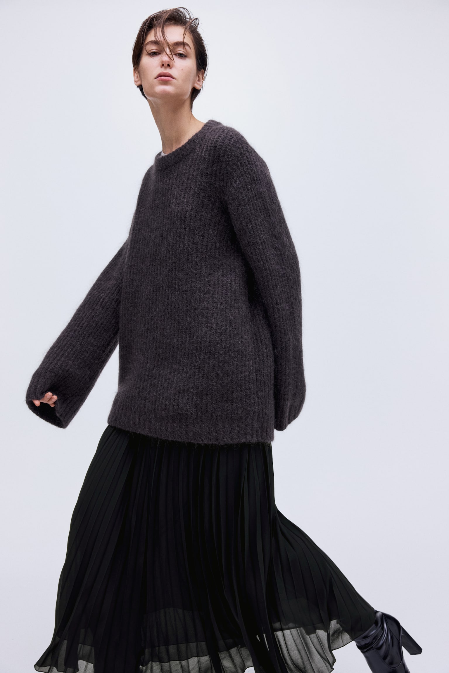 雪紡百褶裙 - 黑色 - 4