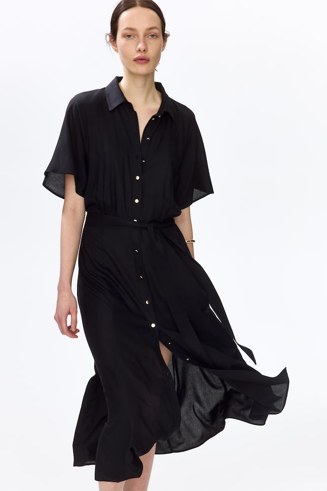 Tie-belt shirt dress - Black/Blue/White patterned/Black/Light beige/Leopard print/Black/Cream/Zebra print/White/Red floral/Black/Floral/Beige/Leopard print/Bright blue/White patterned/Black/Floral/Dark brown/Floral/White/Green patterned/Cream/Black patterned/Dark khaki green - 2