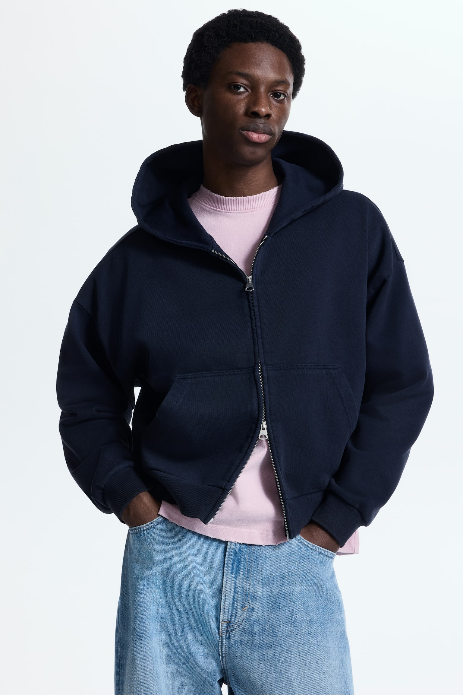 Oversized Fit Zip-through hoodie - Dark blue/Light green/Grey marl/Khaki green/Dark grey/Vintage black - 2