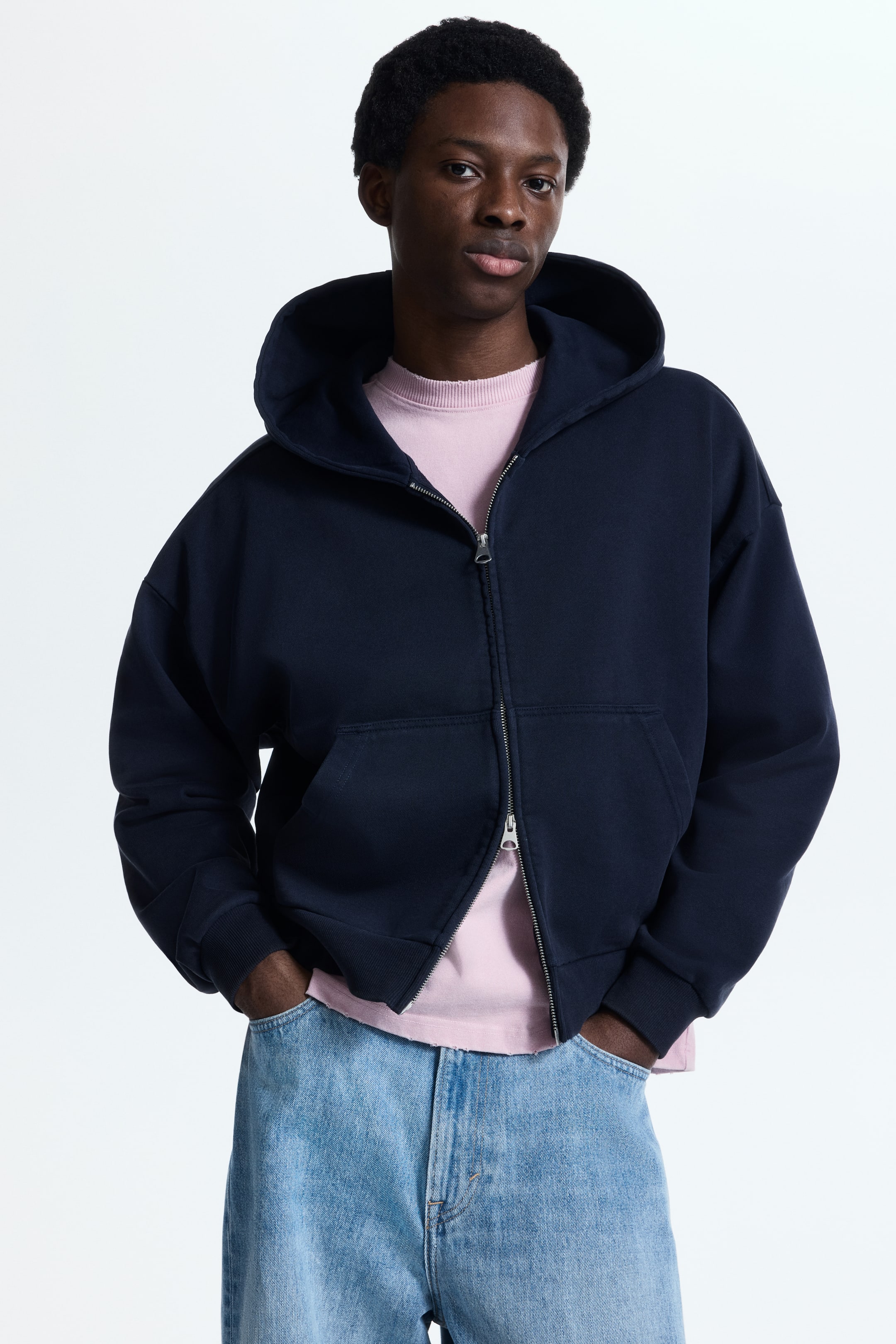 View larger image: Oversized Fit Zip-through hoodie - Dark blue - Men | H&M IN 1