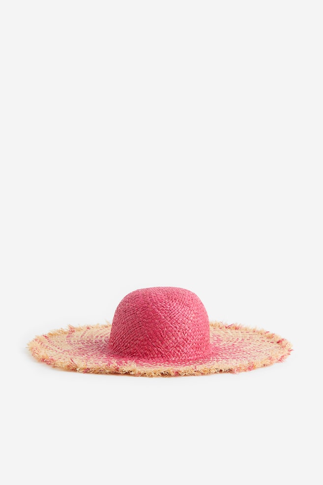 Wide brim straw hat - Bright pink/Beige - 2
