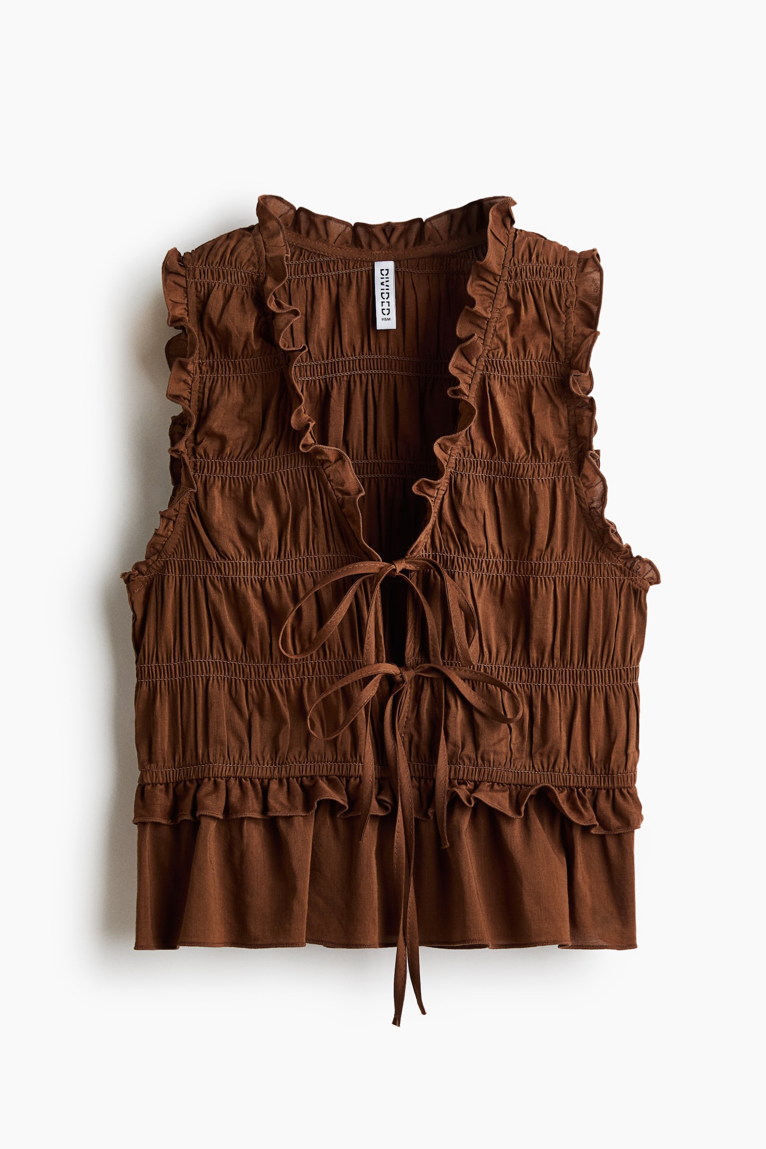 Tie-Detail Smocked Top - Dark brown/Blue/floral/Cream/Black/dotted