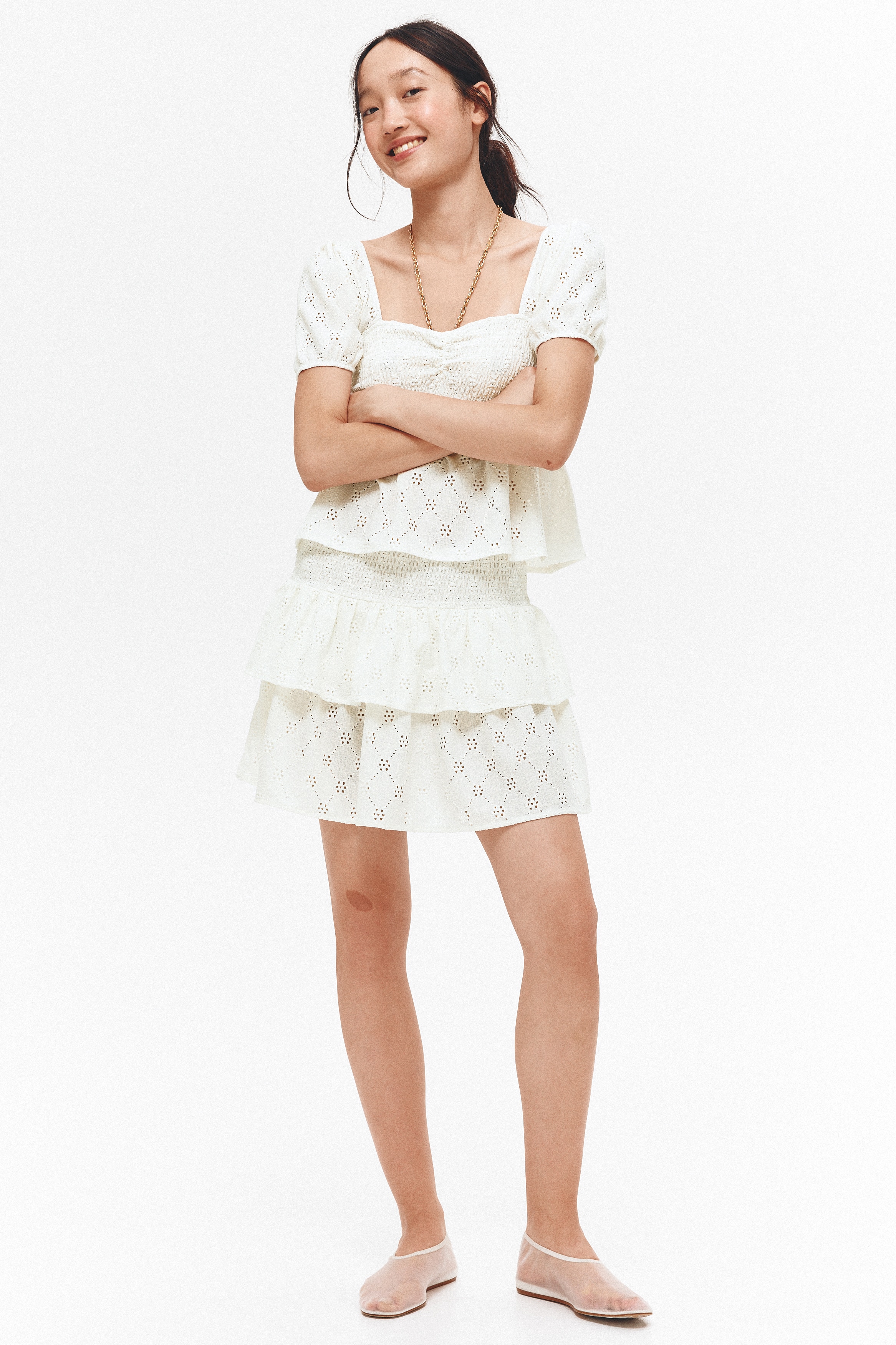 蛋糕褲裙 - 白色/深灰色/花朵/淺黃色