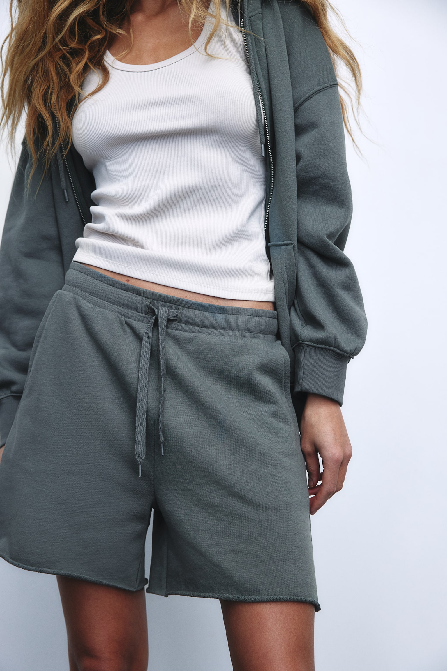 Pull-on sweatshirt shorts - Khaki green/Black/Dark grey/Light grey marl - 5