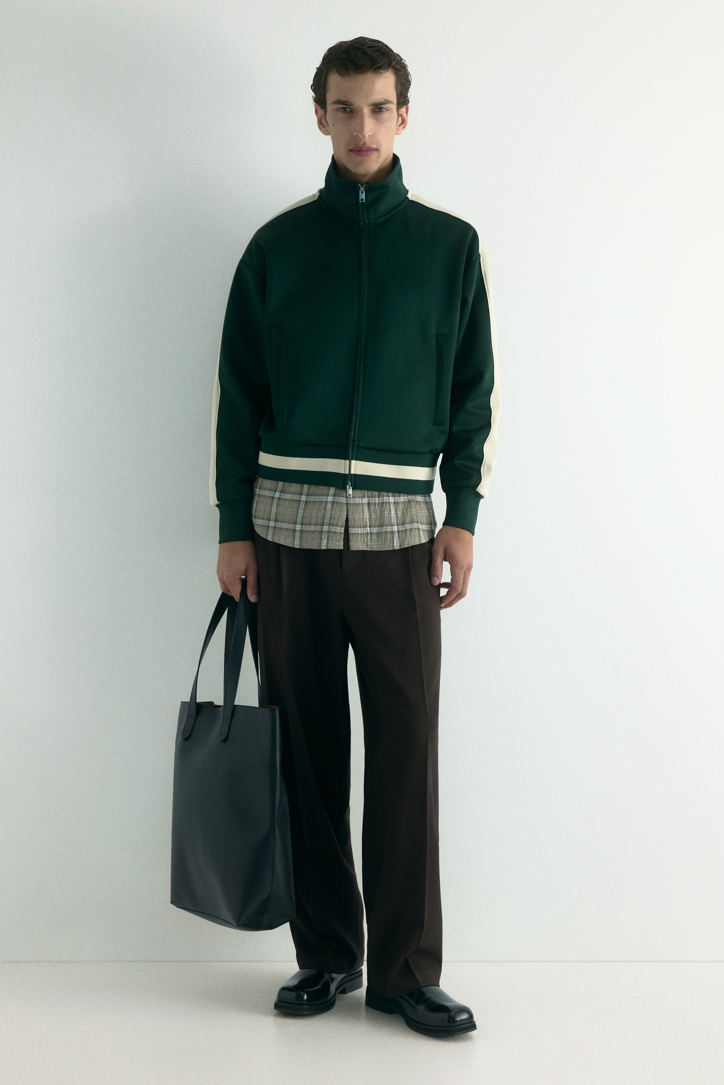 Loose-Fit Track Jacket with Side Stripes - Dark green/white - Men