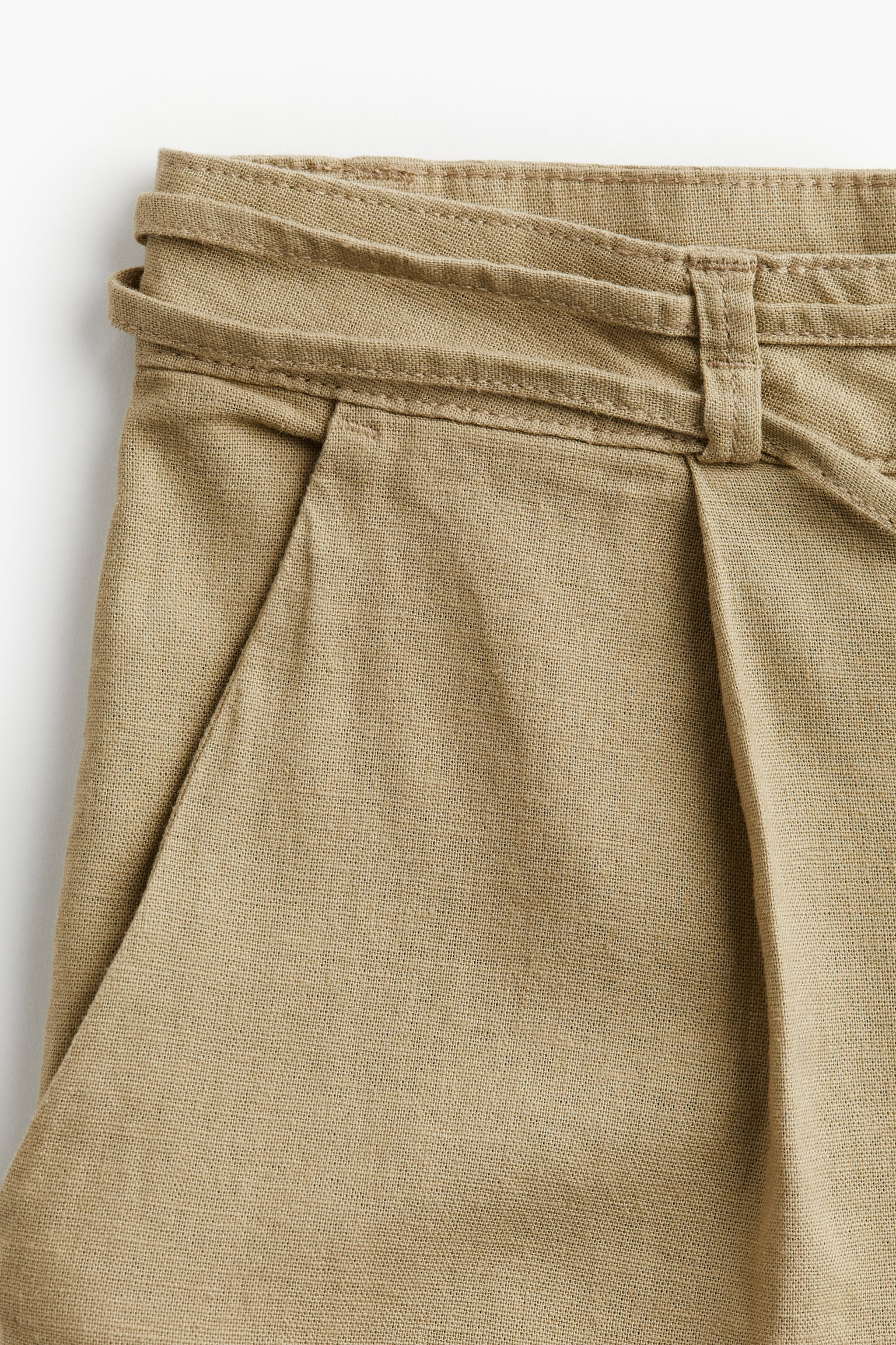 Linen Blend Tie Belt Pants - Beige/Black - 5