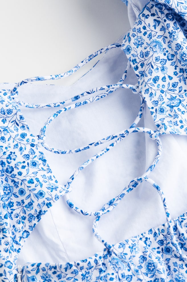 Off-the-shoulder puff-sleeved dress - White/Blue floral - 5